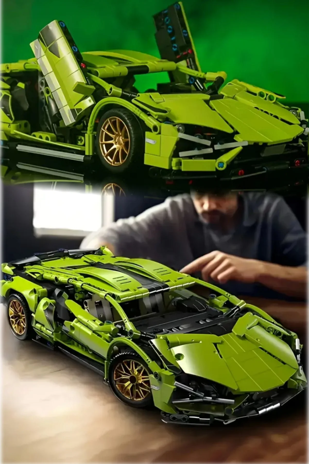 لگو و اسباب بازی های ساخت محور 3651PC TECHNIC RC BUILDING BLOCKS RACE CARS REMOTE CONTROL CAR OR STATIC GREEN LAMBORGINI PRO از ترکیه Munico