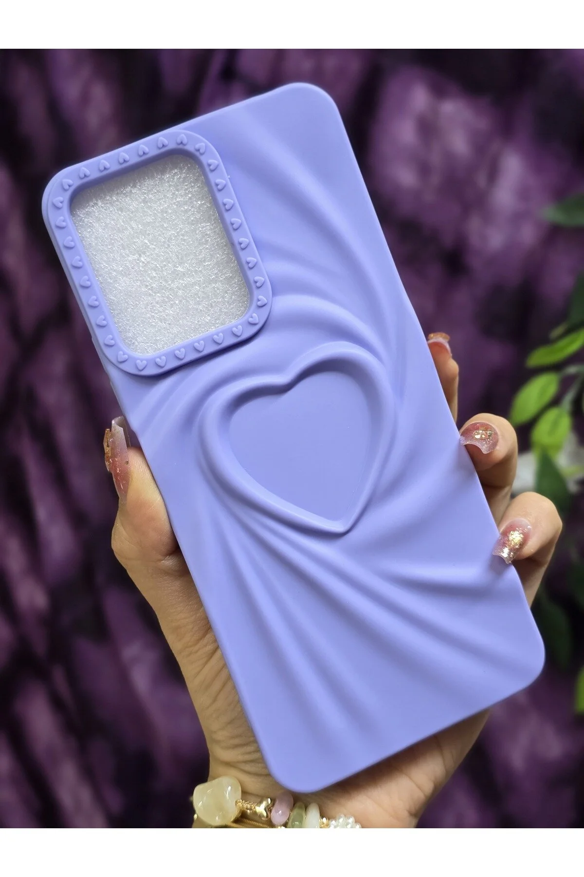 کاور و قاب سیلیکونی 3D HEART LILAC سازگار REDMI 13C Magic Ring