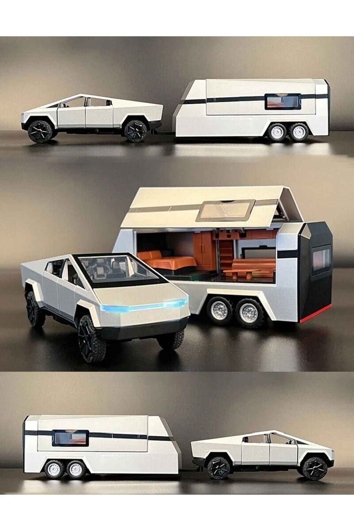 مدل خودرو DIECAST METAL TESLA CYBERTRUCK وانت و کاروان 1:32 محل چمدان های درب اتومبیل آهنی JIP OYUNCAKSAHİLİ