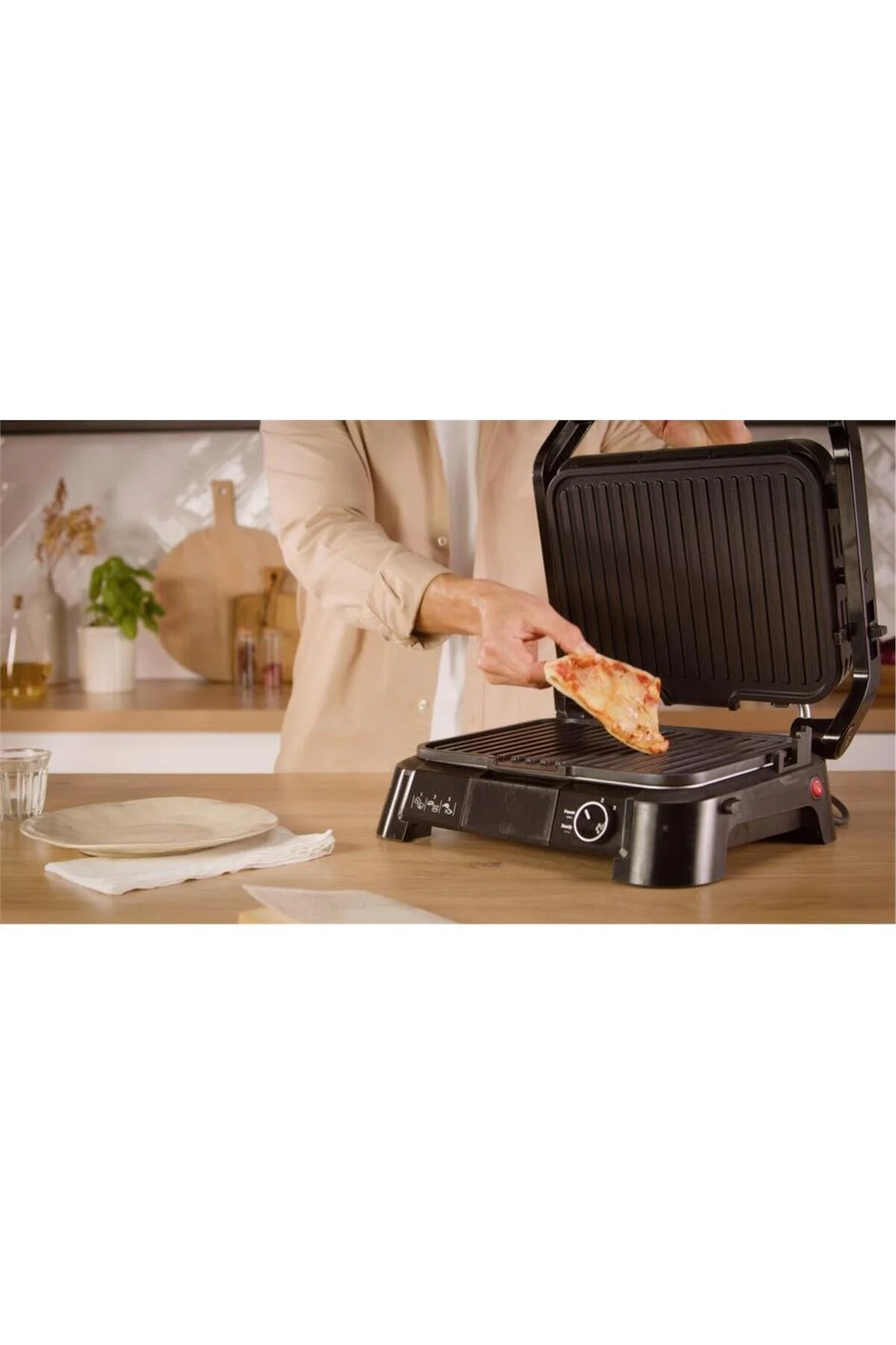 دستگاه ساندویچ و تست کباب پز توستر SUPERGRILL 3IN1 6 SLICE ظرفیت 2000 وات INOX اورجینال TEFAL