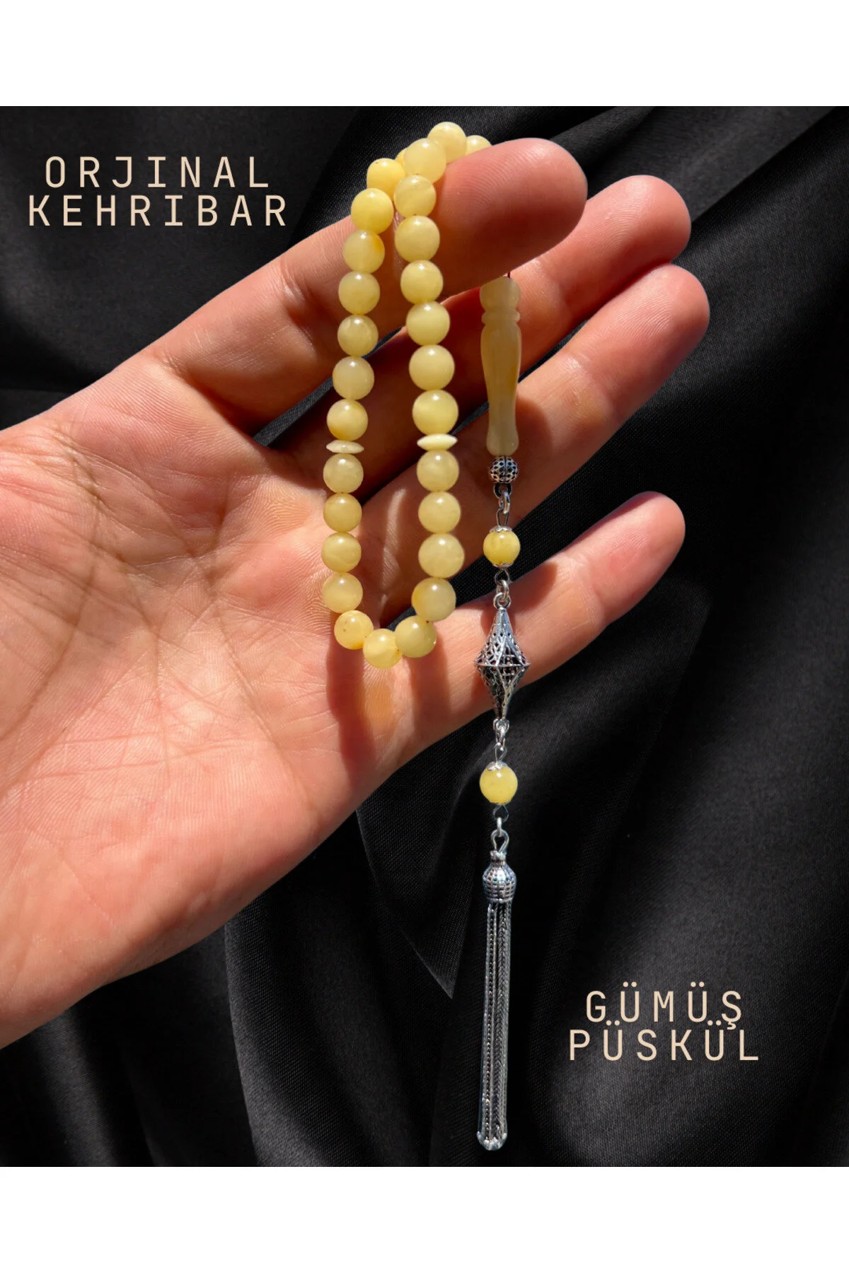 تسبیح اصلی DAMLA AMBER TESBIH 925 TASSEL SILVER Erbab i Kehribar