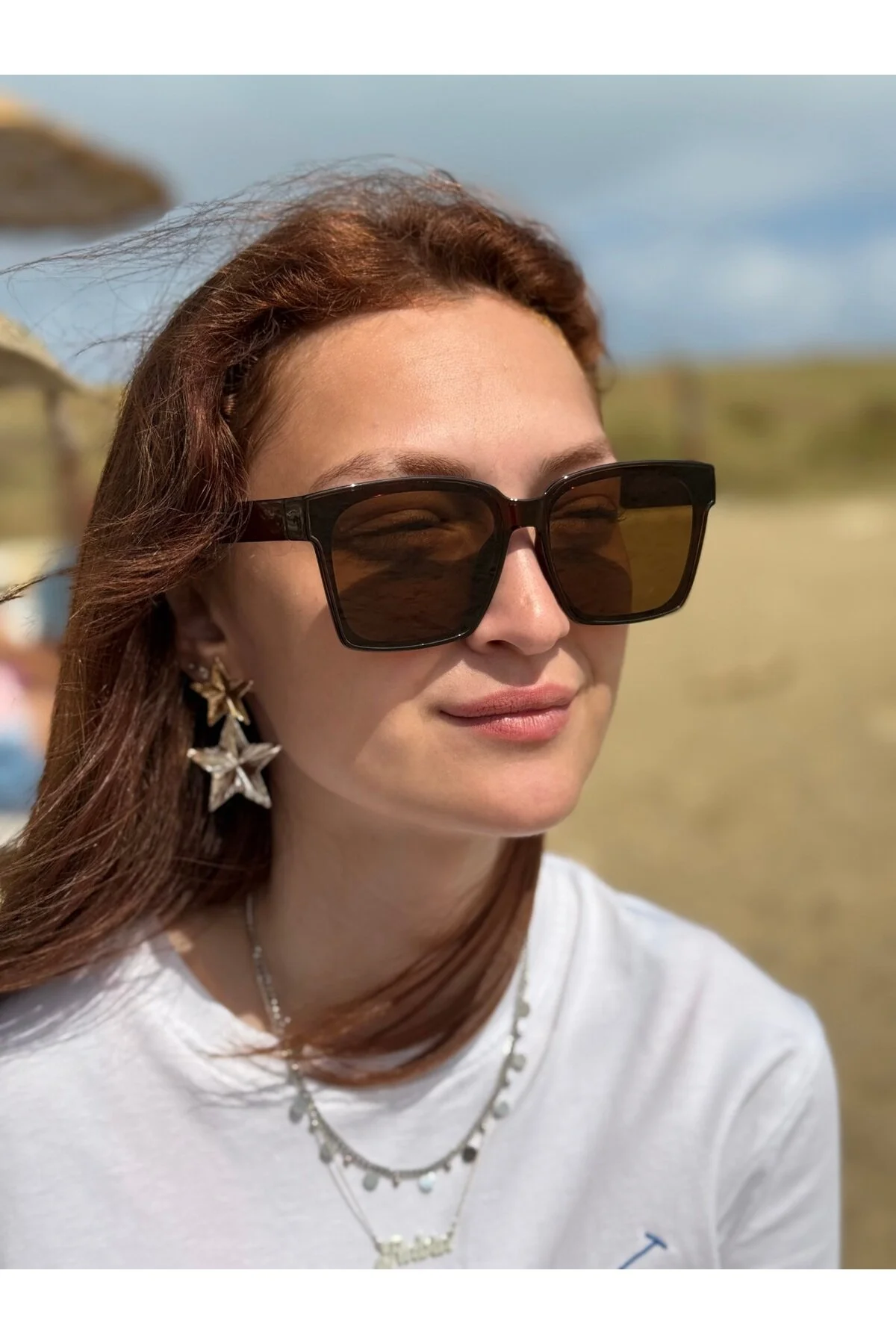 عینک آفتابی زنانه SELIN قهوه ای قاب شیشه مدل Ferrucci