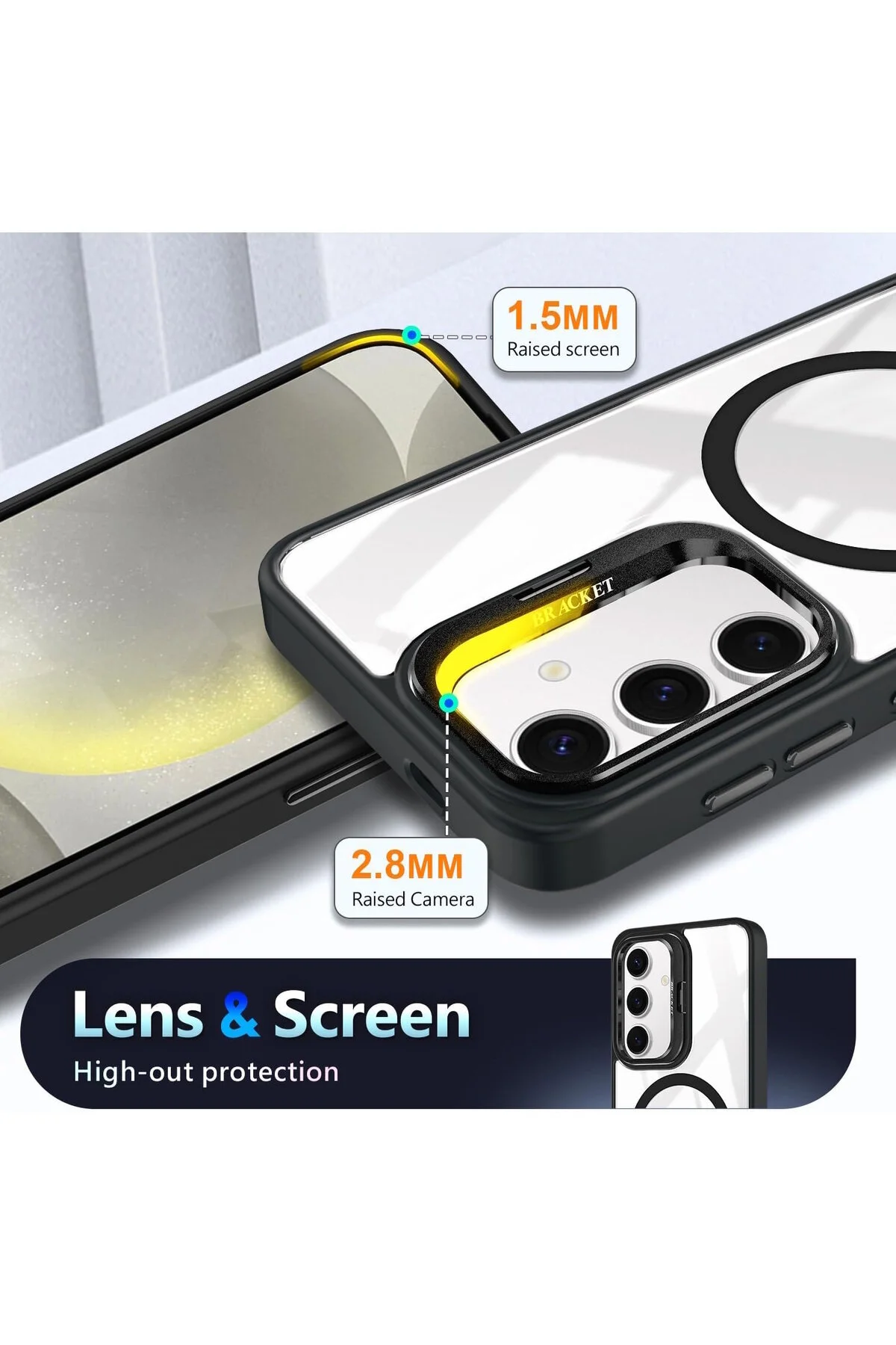 کاور و قاب محافظ SAMSUNG GALAXY S24 FE با پایه کلید فلزی دکمه حساس MIKA MAGSAFE + ست هدیه شیشه ای لنز دوربین مووتک m.tk moveteck