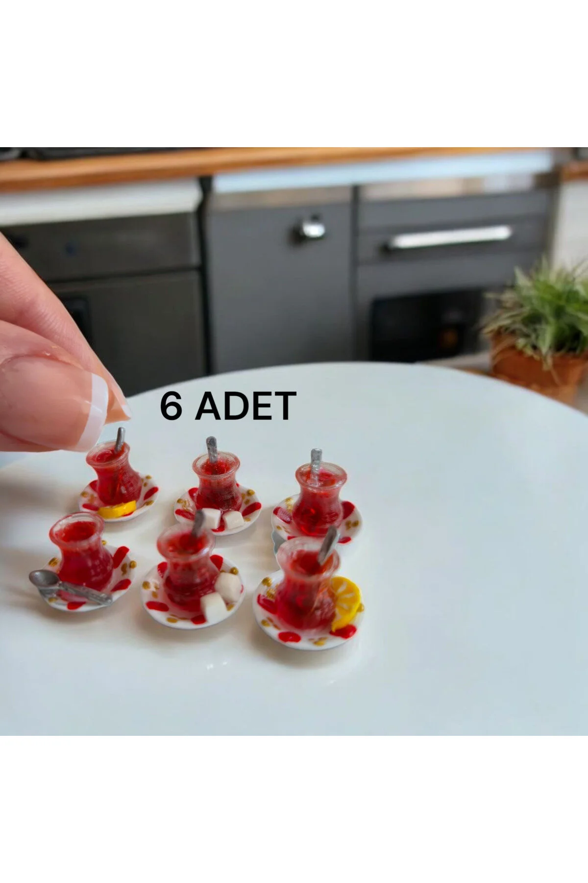 عروسک های اسباب بازی و لوازم جانبی لیوان چای مینیاتوری 6 عددی اژدا تحویل لیمو شکر ساده مخلوط از ترکیه Minyatür Dünyam
