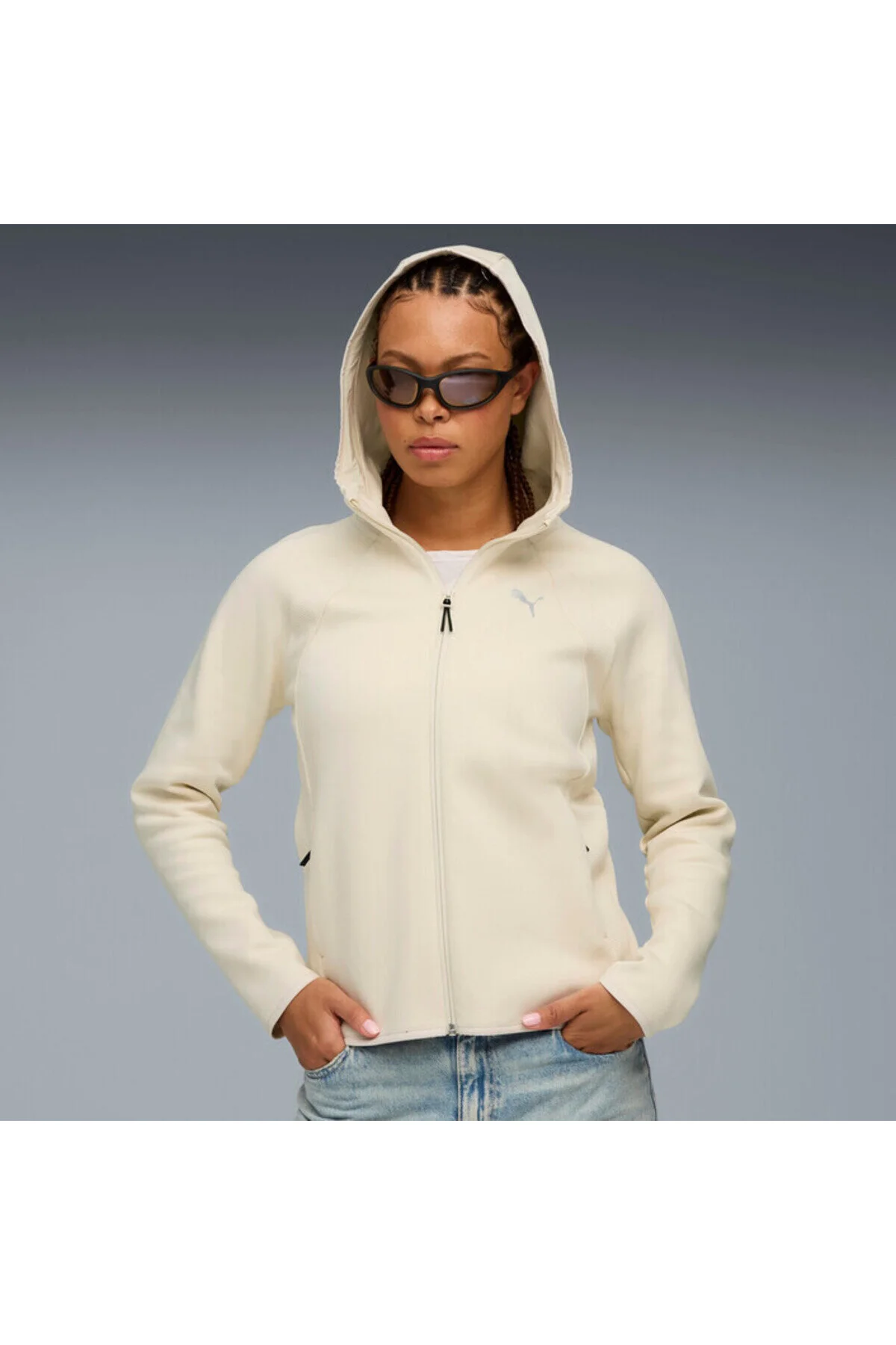 سویشرت زنانه هودی با زیپ کامل بژ 87 پوما Puma