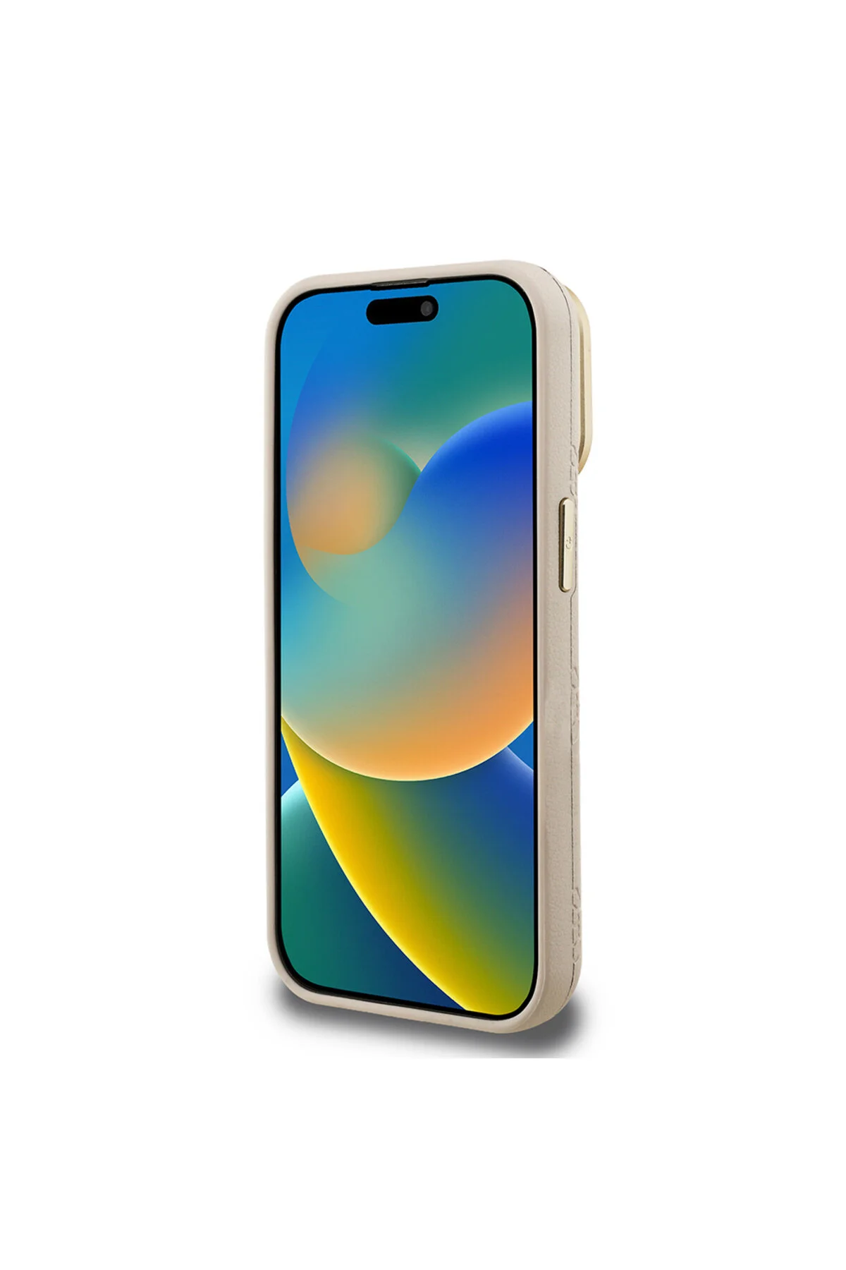 کاور و قاب سازگار IPHONE 15 PRO MAX دارای مجوز شارژ M SAFE گل صد تومانی با پایه دوربین بژ Guess