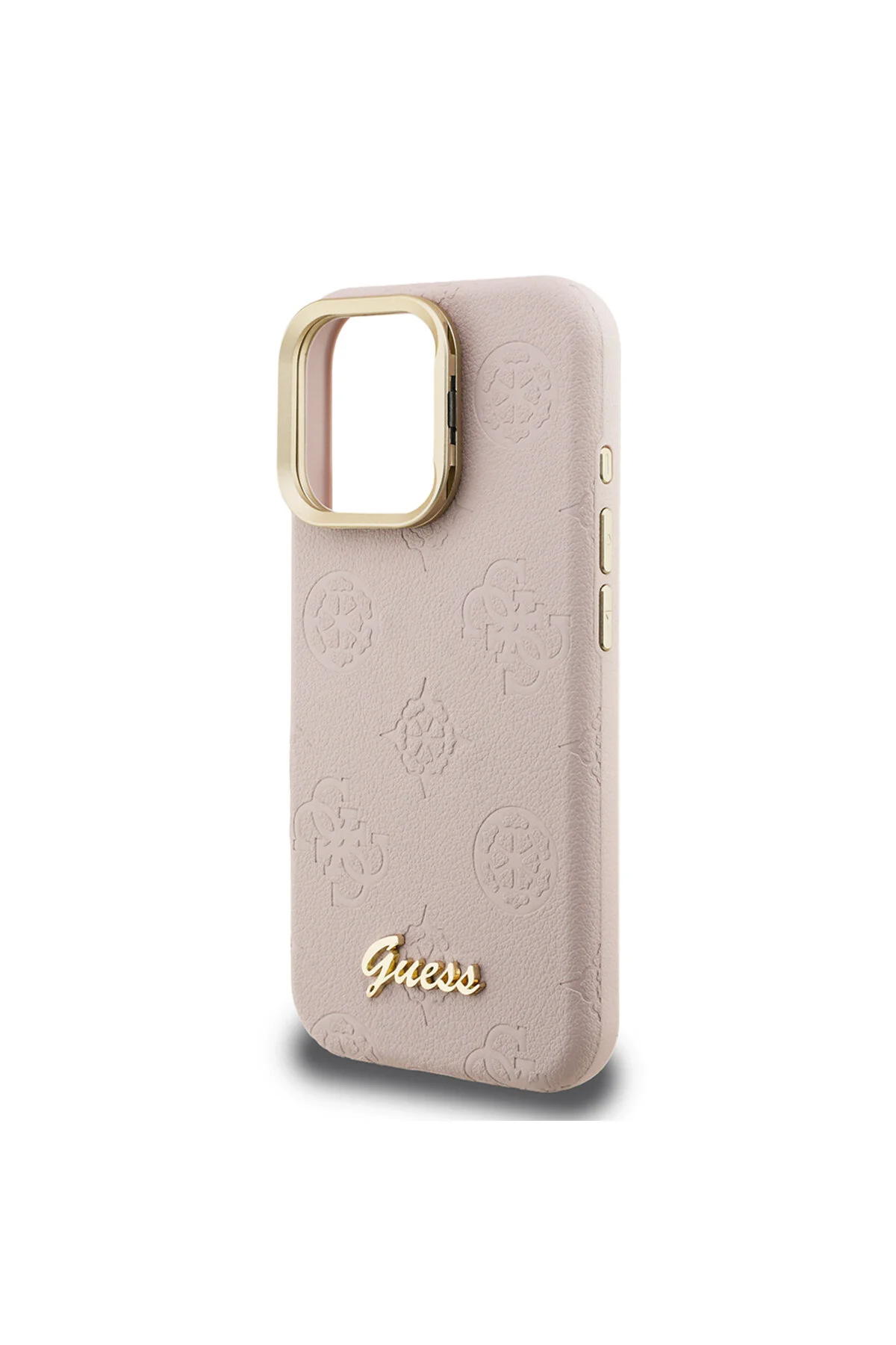 کاور و قاب سازگار با IPHONE 15 PRO MAX دارای مجوز شارژ M SAFE پوشش ویژه گل صد تومانی پایه دوربین صورتی Guess