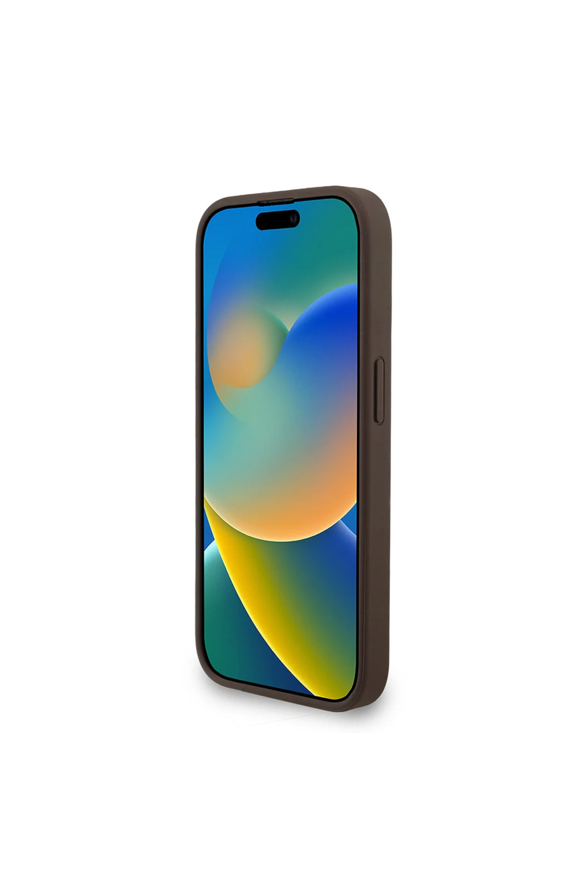 کاور و قاب سازگار آیفون 15 پرو مکس با بند مچی دارای مجوز فلزی 4G جلد لوگوی متنی قهوه ای Guess
