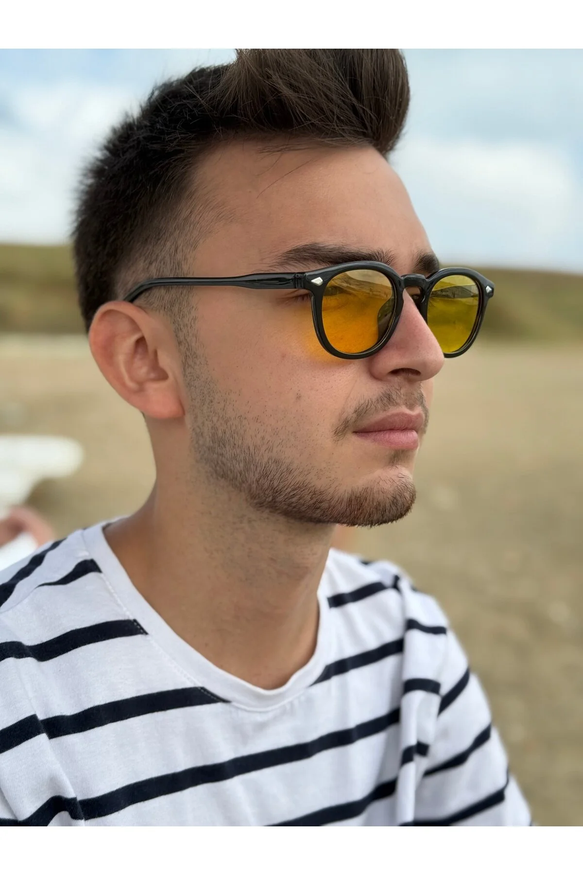 عینک آفتابی مردانه و زنانه مدل مارک تجاری شیشه ای شفاف زرد رنگ سیاه سفید UNISEX Ferrucci