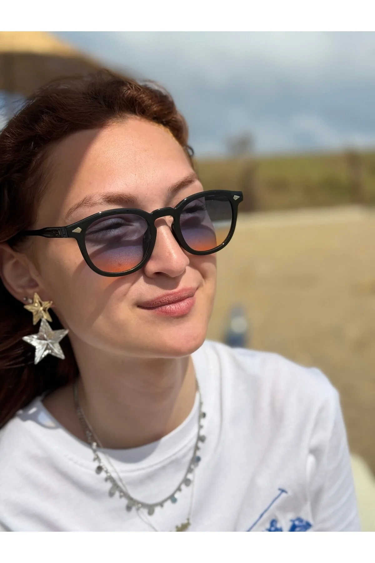 عینک آفتابی مردانه و زنانه رنگ آبی سیاه سفید مدل مارک شیشه ای دگرگونی UNISEX بیضی Ferrucci