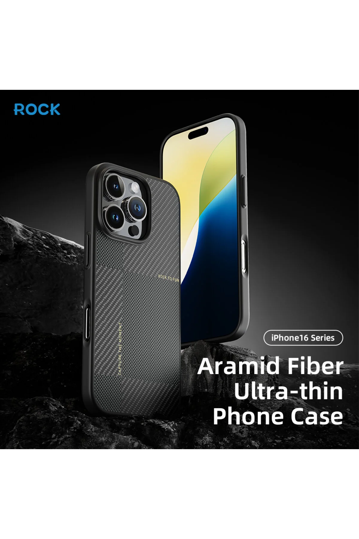 کاور و قاب فیبر آرامید فوق نازک آیفون 16 پرو مکس مشکی Rock