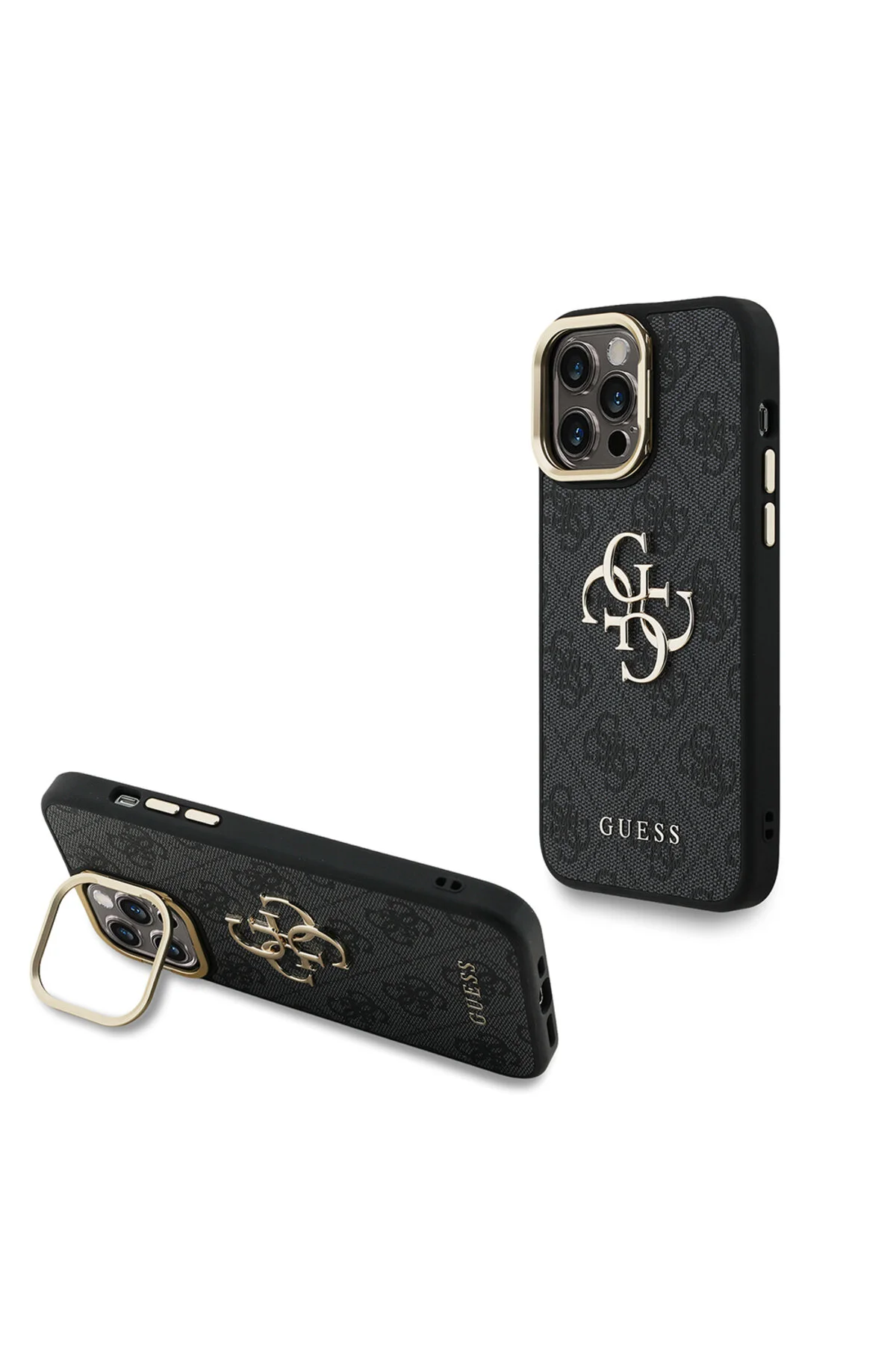 کاور و قاب سازگار با IPHONE 13 PRO MAX دارای مجوز فلزی 4G لوگوی متنی پوشش پایه دوربین مشکی اورجینال Guess