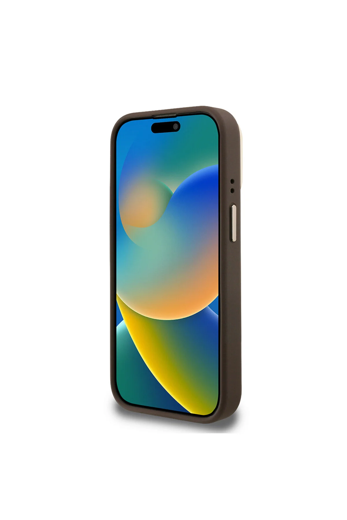 کاور و قاب محافظ آیفون 15 پرو دارای مجوز فلزی 4G لوگوی متنی روی پایه دوربین قهوه‌ای Guess
