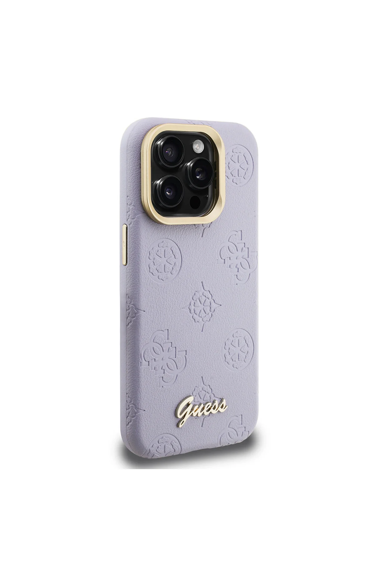 کاور و قاب سازگار با IPHONE 15 PRO MAX دارای مجوز شارژ M SAFE پوشش ویژه گل صد تومانی پایه دوربین بنفش اورجینال Guess