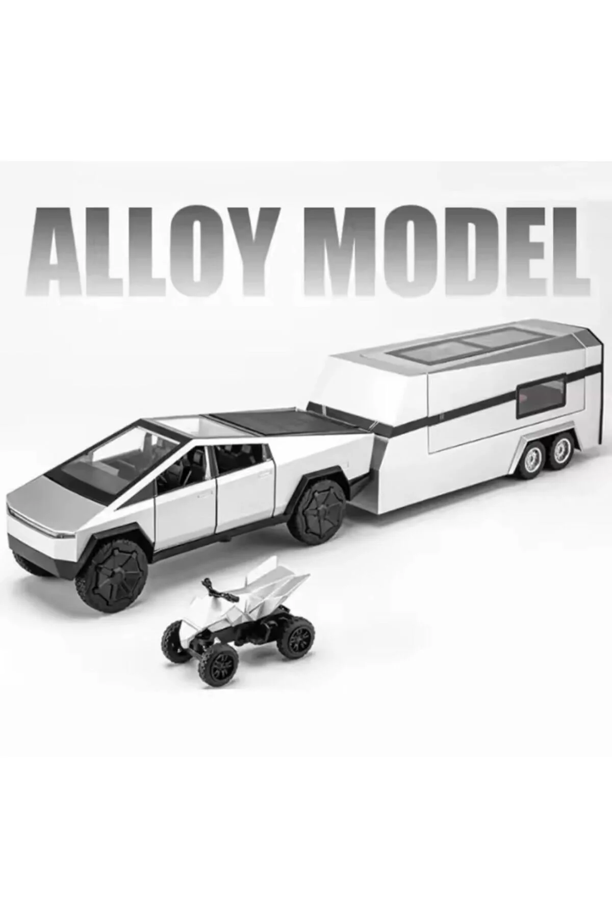 ماشین اسباب بازی TOY TESLA CYBERTRUCK SOUND AND LIGHT CARAVAN 1:32 DOOR TRUNK METAL OPENABLE afreyz oyuncak