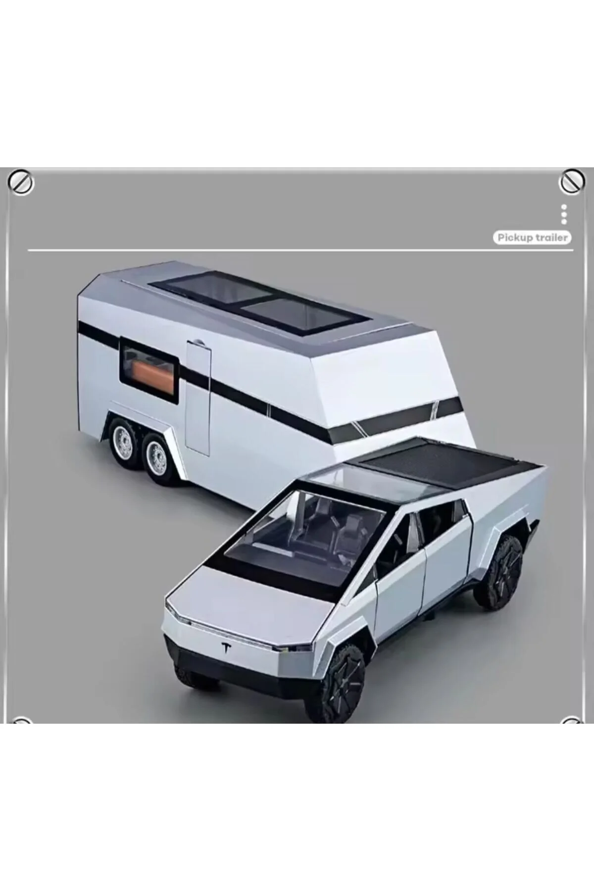ماشین اسباب بازی TOY TESLA CYBERTRUCK SOUND AND LIGHT CARAVAN 1:32 DOOR TRUNK METAL OPENABLE afreyz oyuncak