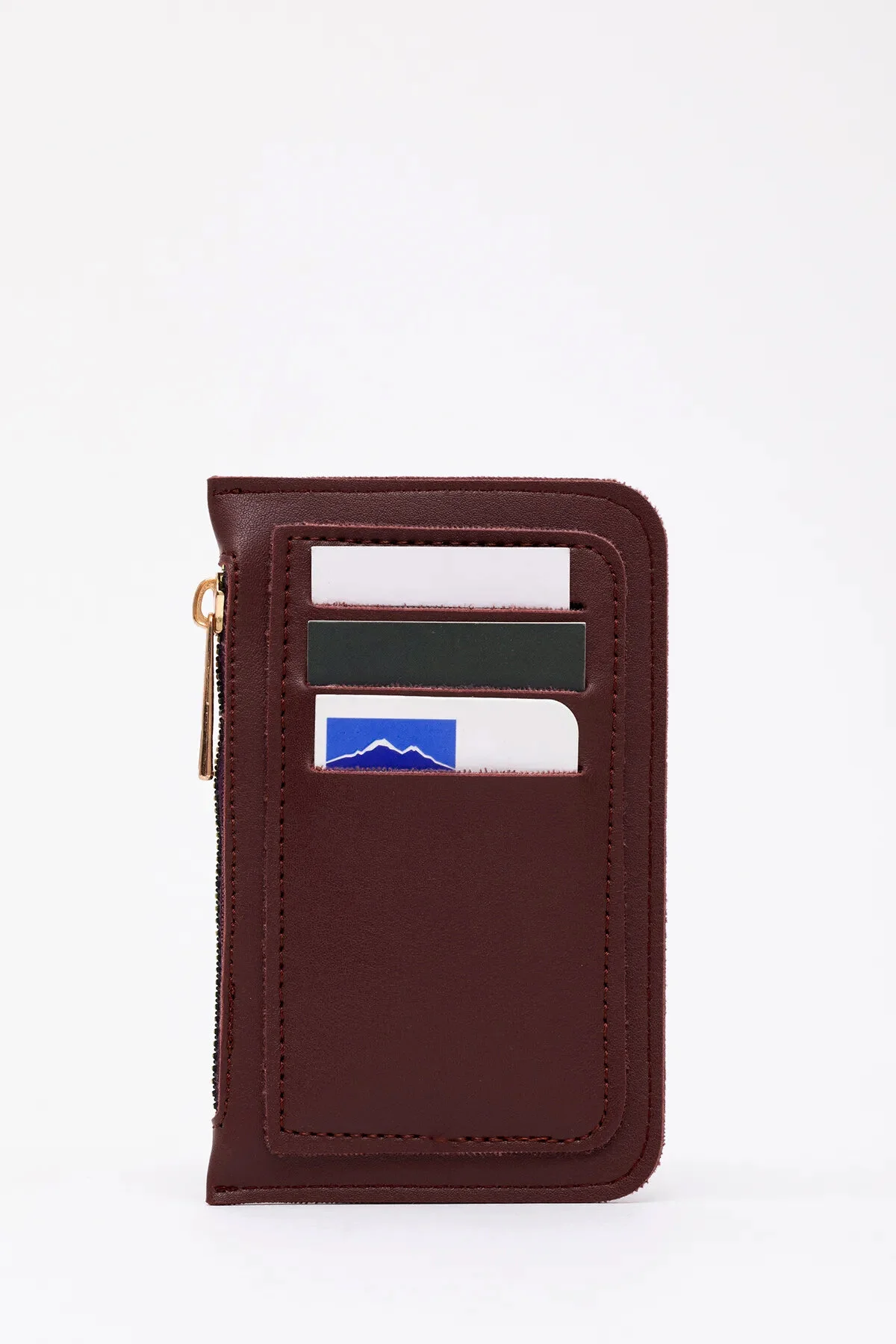 کیف پول جا کارتی چرم مصنوعی CLARET RED SHK101 با 6 جای کارت و محفظه زیپ دار Shaka