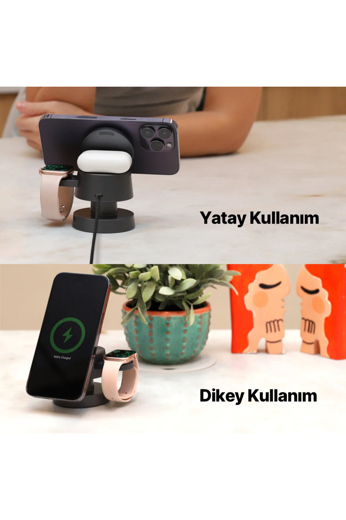 شارژر بی سیم AIRCHARGER MAGSAFE سازگار با آیفون+APPLE WATCH+AIRPODS LED LIGHT WIRELESS STAND Ttec