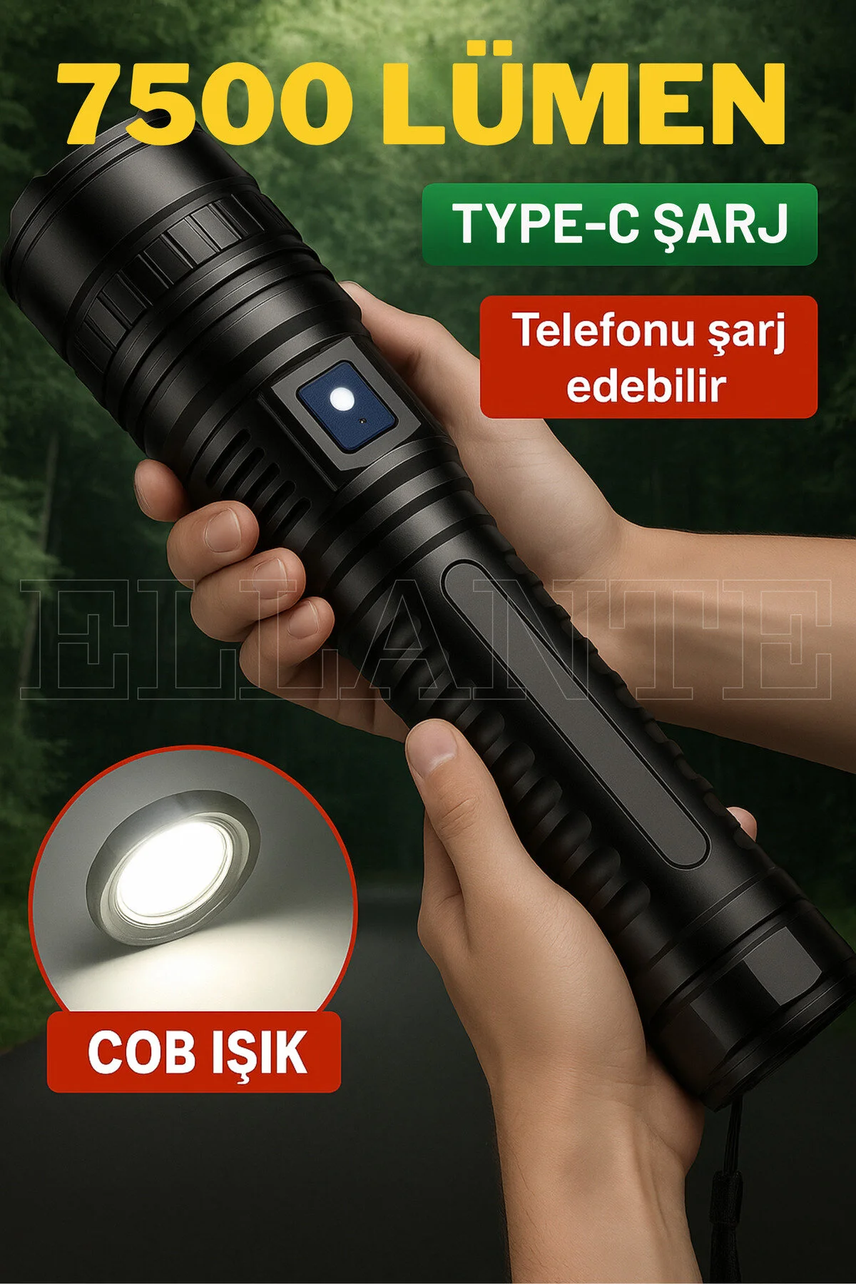 چراغ قوه LED HASUBA LIGHT TORCH قابل شارژ تاکتیکی اردوگاه 7500 لومن ellante