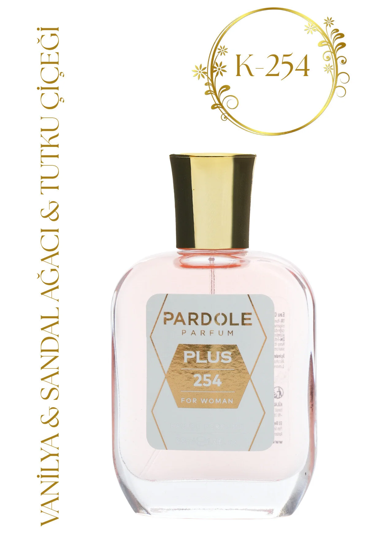 عطر زنانه K 254 گل شیرین چوبی طرفدار 50 میل وانیل صندل شور PARDOLE