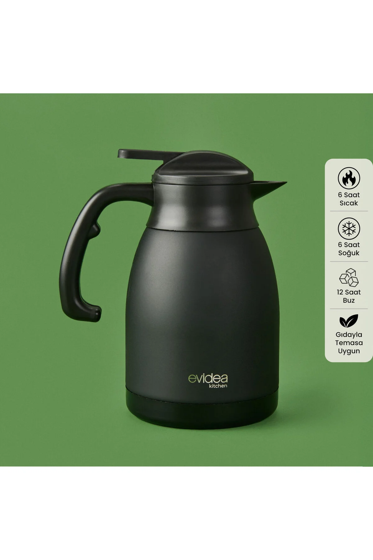 فلاسک قمقمه چای آشپزخانه مشکی 1.5 لیتر اورجینال Evidea