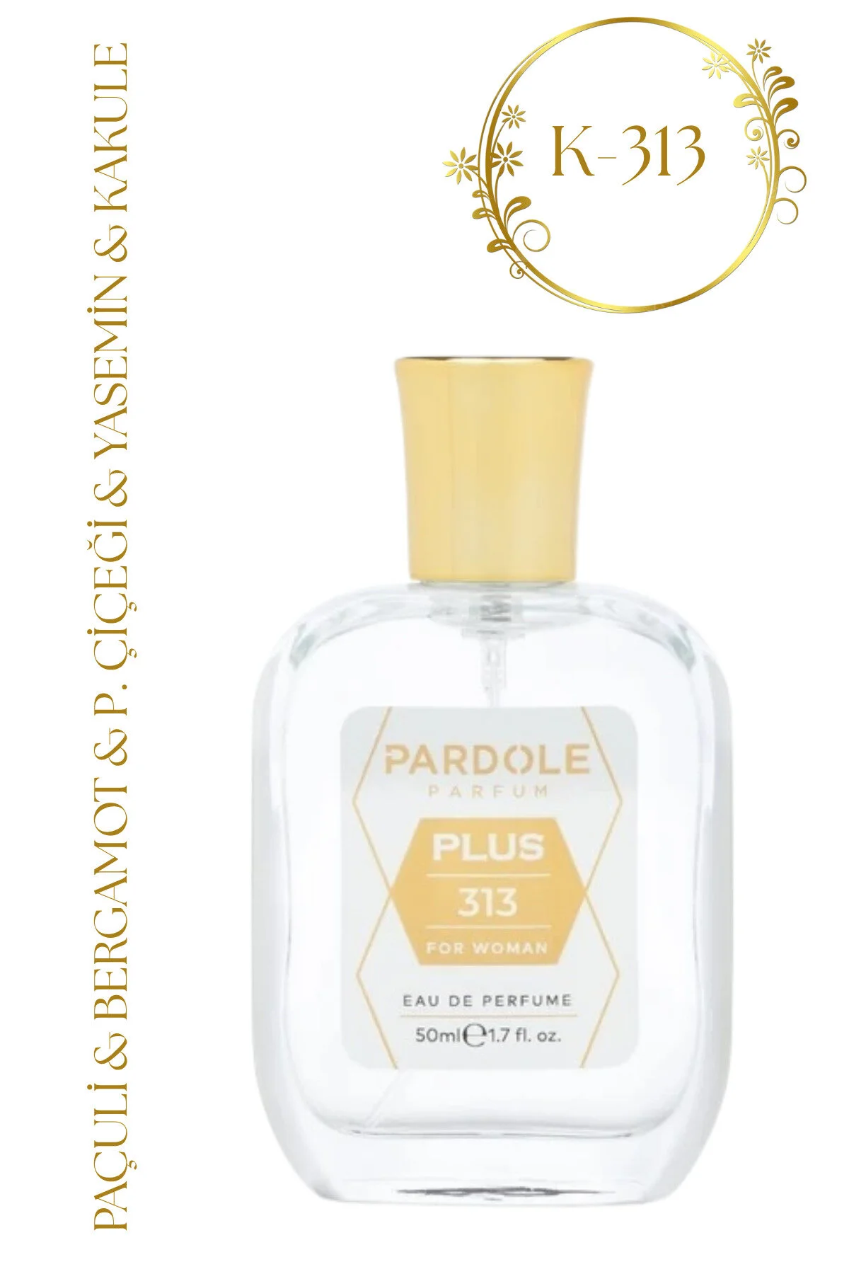 عطر زنانه K 313 تند فلوررال طرفدار 50 میل پاچولی برگاموت P. گل یاس کاردول PARDOLE