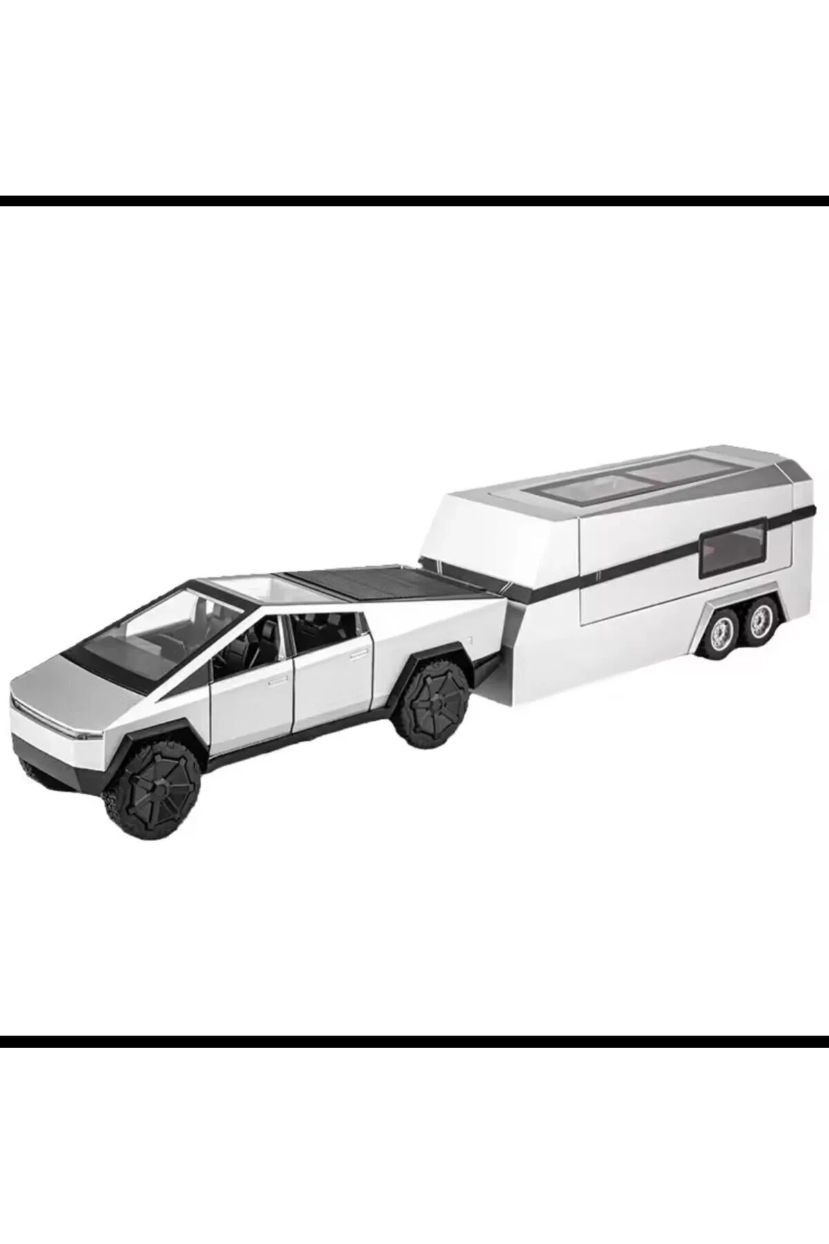 ماشین اسباب بازی TOY TESLA CYBERTRUCK SOUND AND LIGHT CARAVAN 1:32 DOOR TRUNK METAL OPENABLE afreyz oyuncak