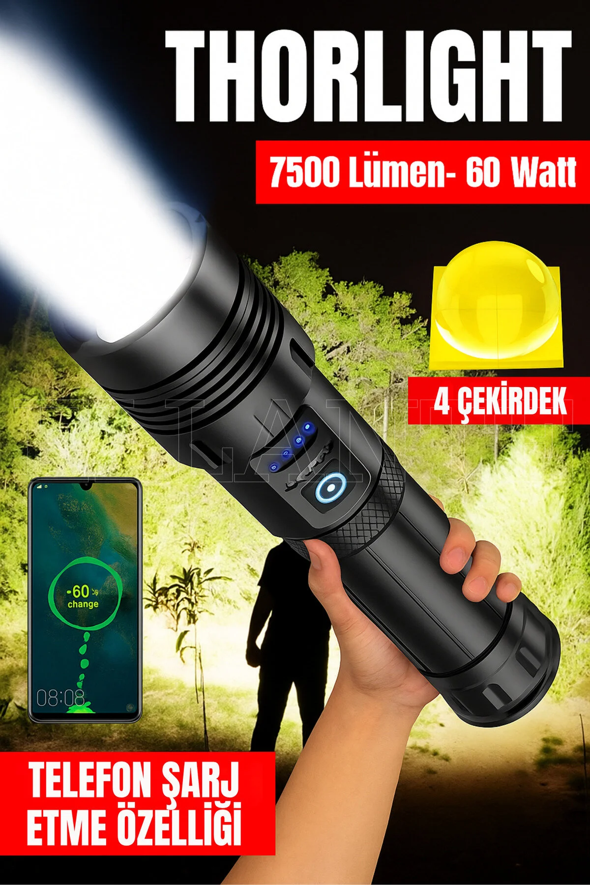 چراغ قوه LED بسیار قوی FLAINER با قدرت بالا قابل دریافت تاکتیکی اردوگاه 7500 لومن ellante