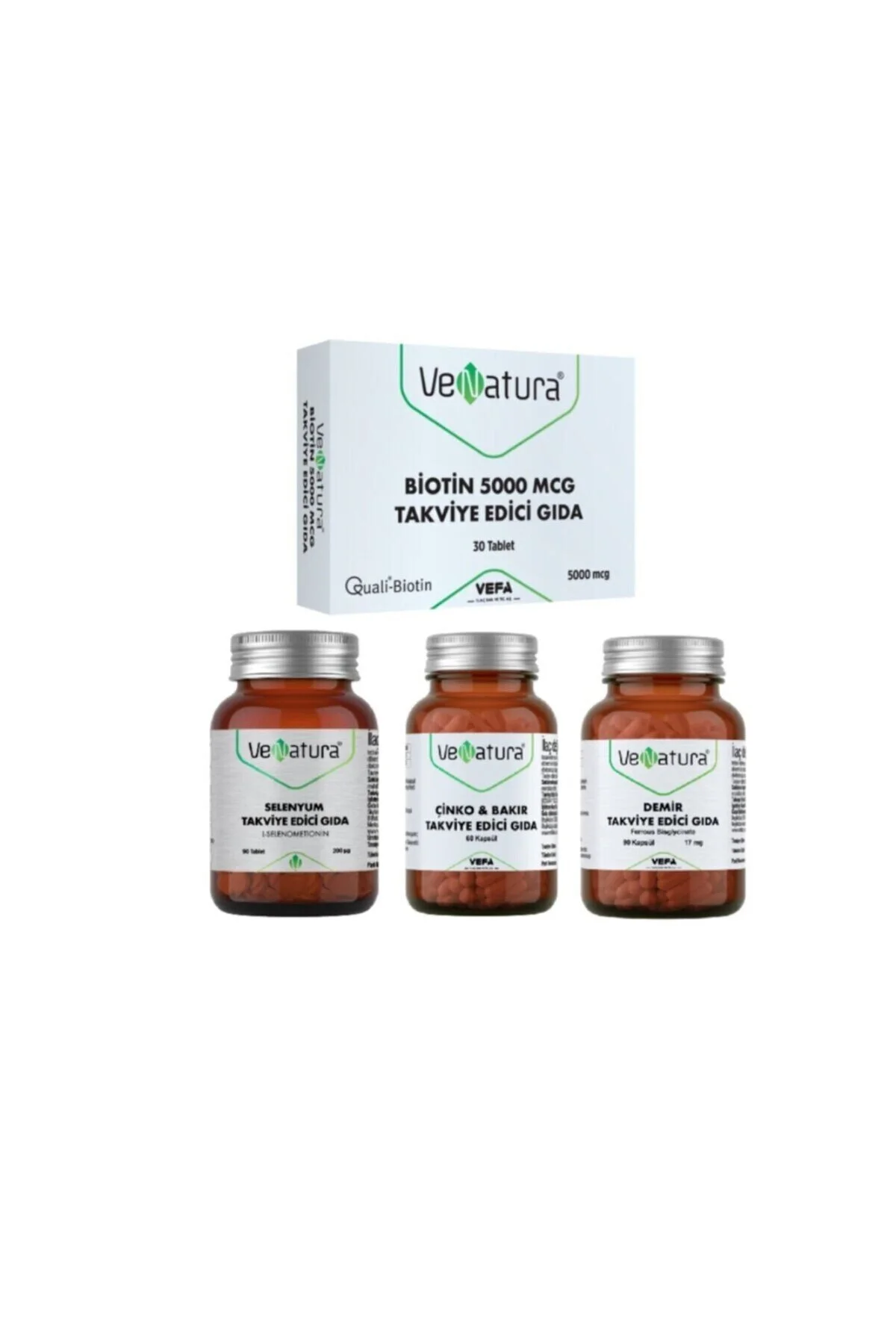 ویتامین مکمل سلنیوم 90 قرص + بیوتین 30 آهن 17MG کپسول روی و مس 60 Venatura