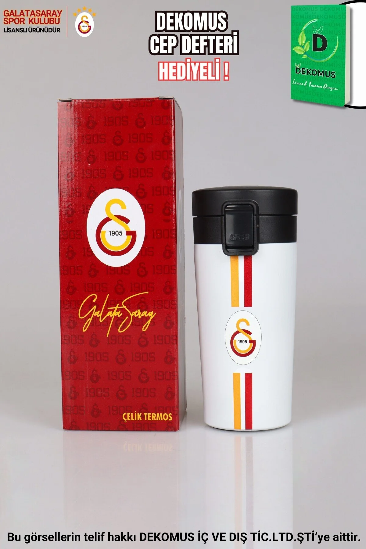 فلاسک سفید دارای مجوز 400 میل هدیه قلم مخصوص جعبه گالاتاسارای Galatasaray