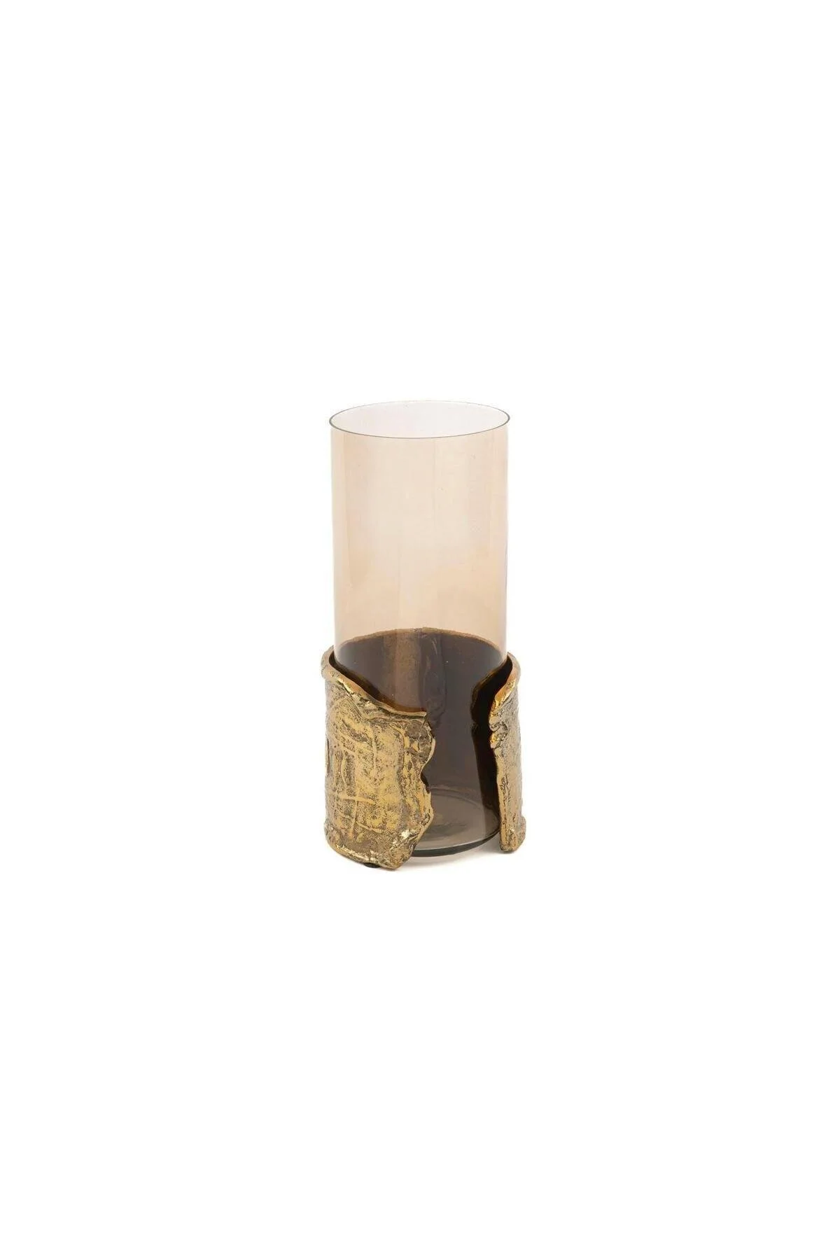 شمعدان و جاشمعی نگهدارنده شمع شیشه کهربا فلزی طلا 15X32 سانتی متر Mikasa Moor