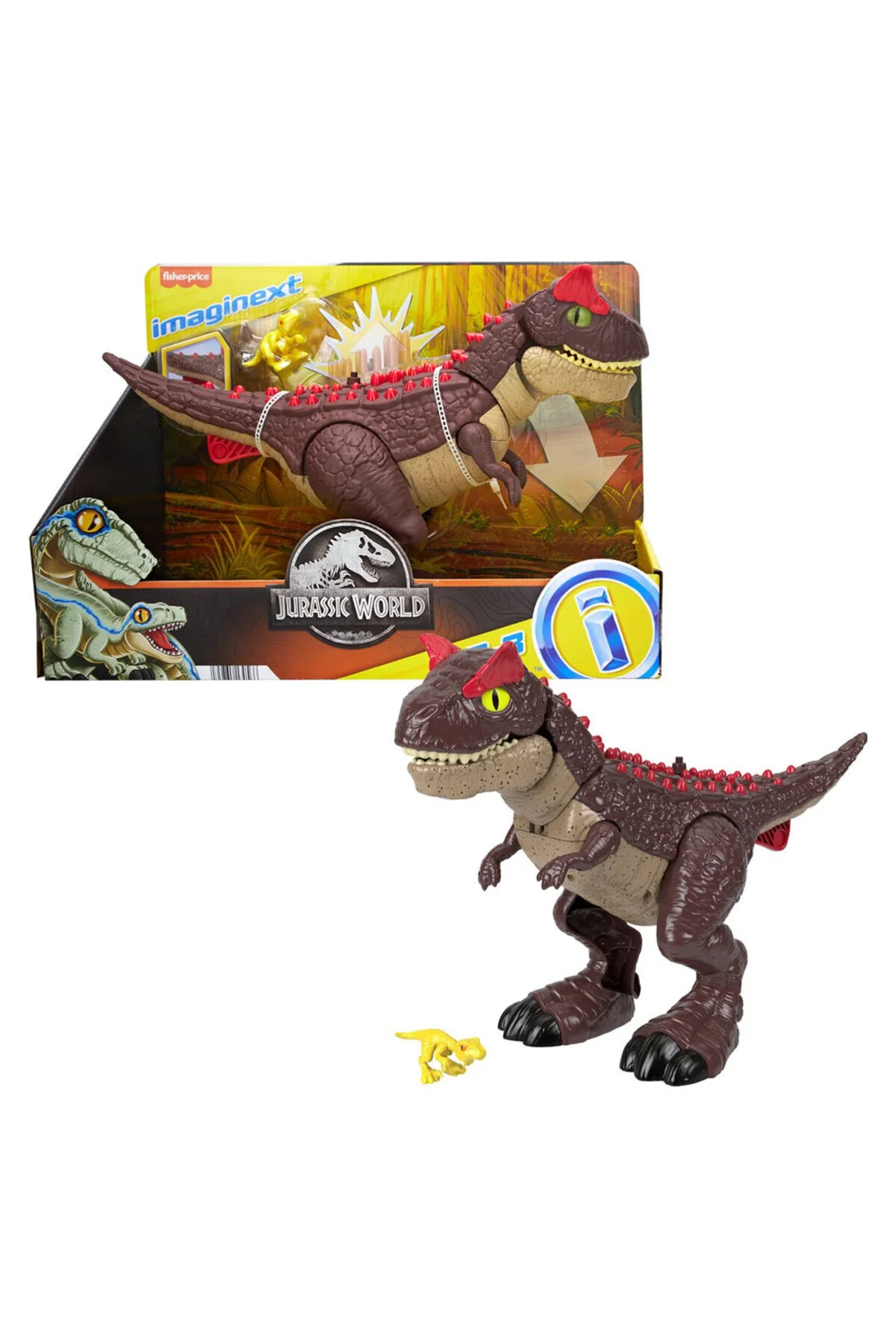 اسباب بازی های فیگور شخصیت JURASSIC WORLD SPIKE STRIKE CARNOTAURUS HML42 ایمجینکس Imaginext