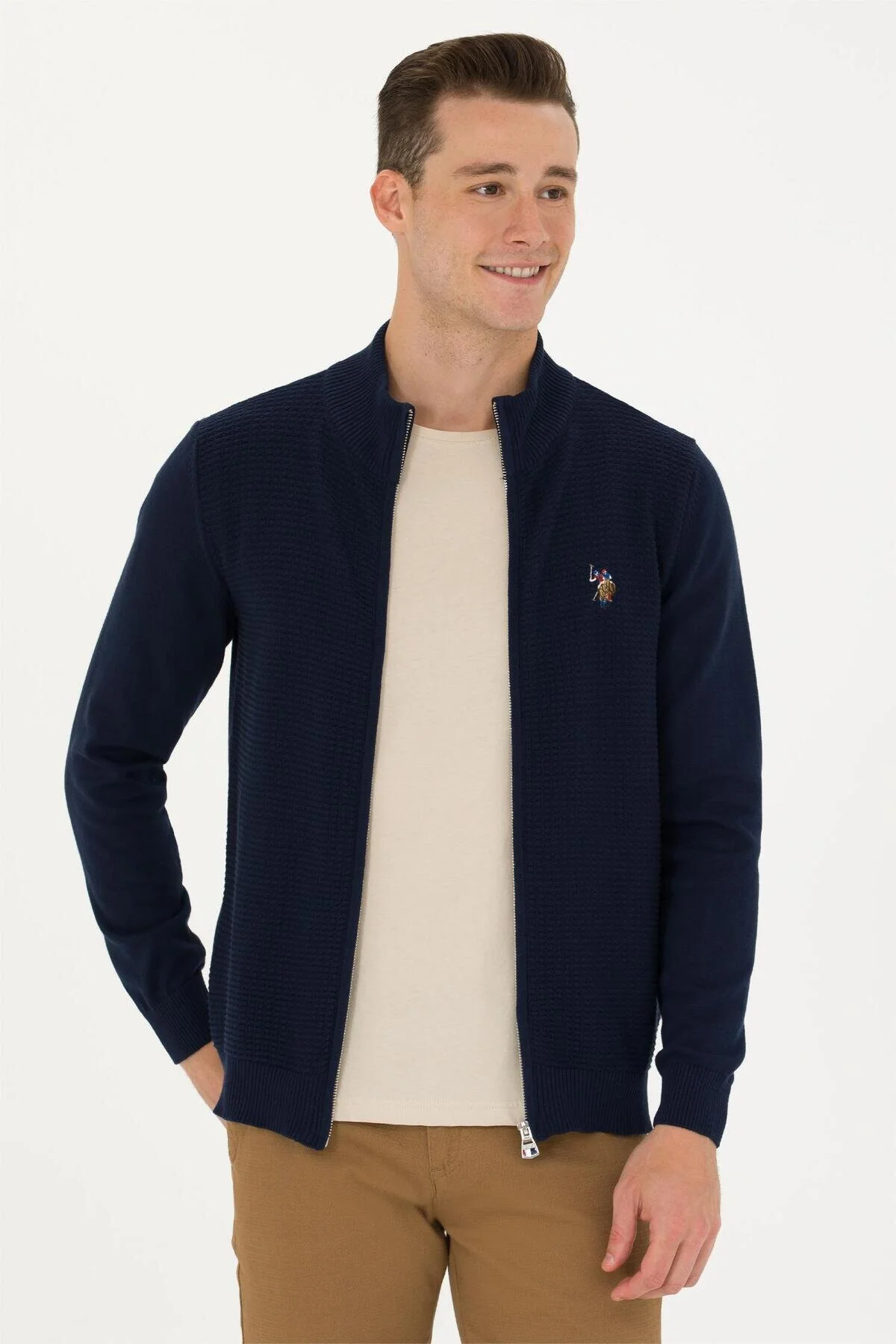 ژاکت جلو باز آبی مردانه G081Sz0Th1629653Fw Cardigan لباس بافتنی باریک یو اس پولو U.S. Polo Assn.
