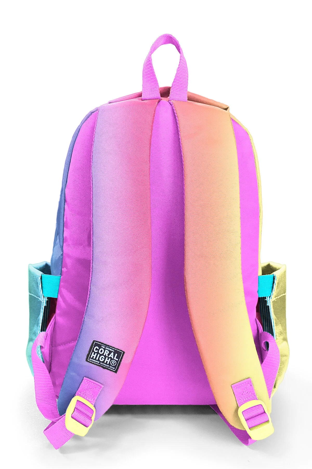 کیف مدرسه کوله پشتی 23668 سه محفظه طرحدار شیب رنگ Coral High