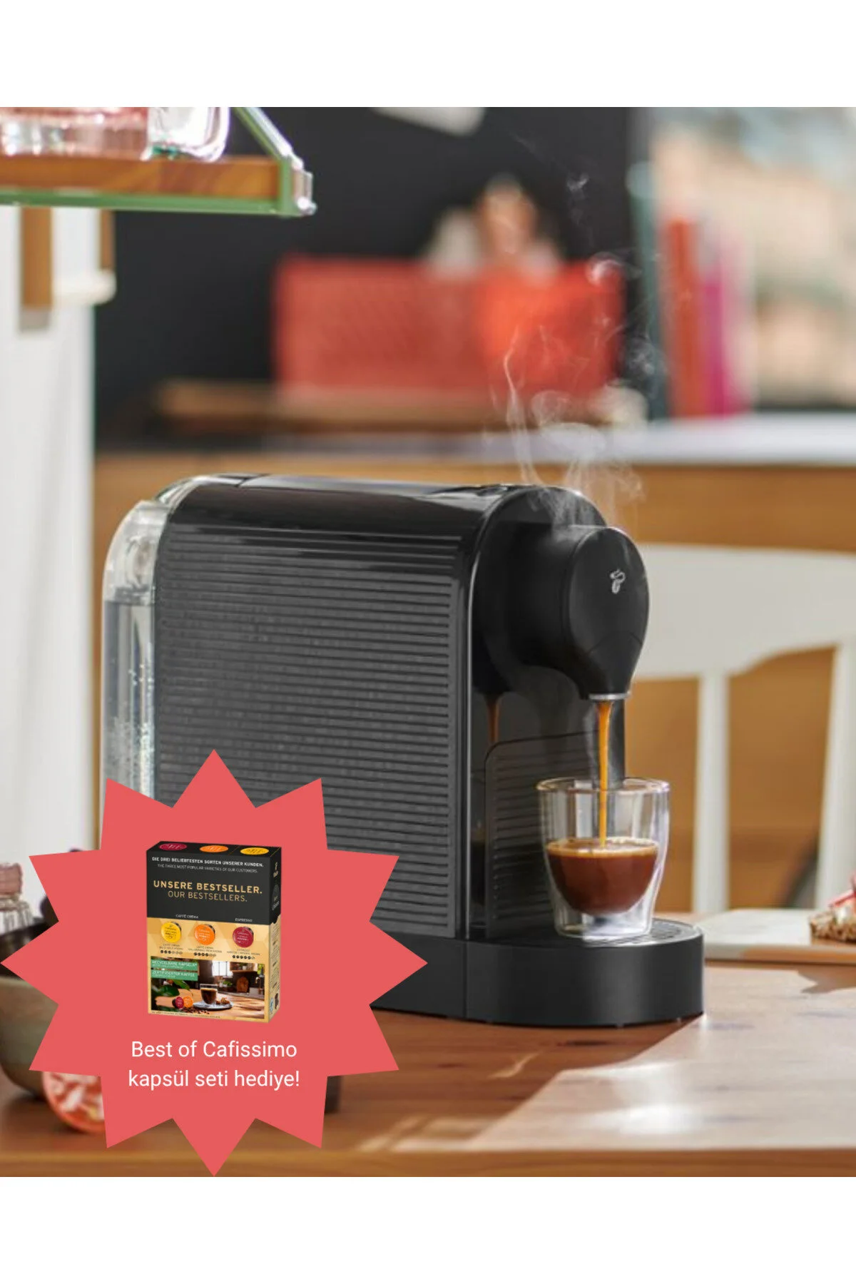 دستگاه اسپرسو و کاپوچینو قهوه ساز CAFISSIMO PURE PLUS بهترین ست کپسول هدیه اورجینال Tchibo