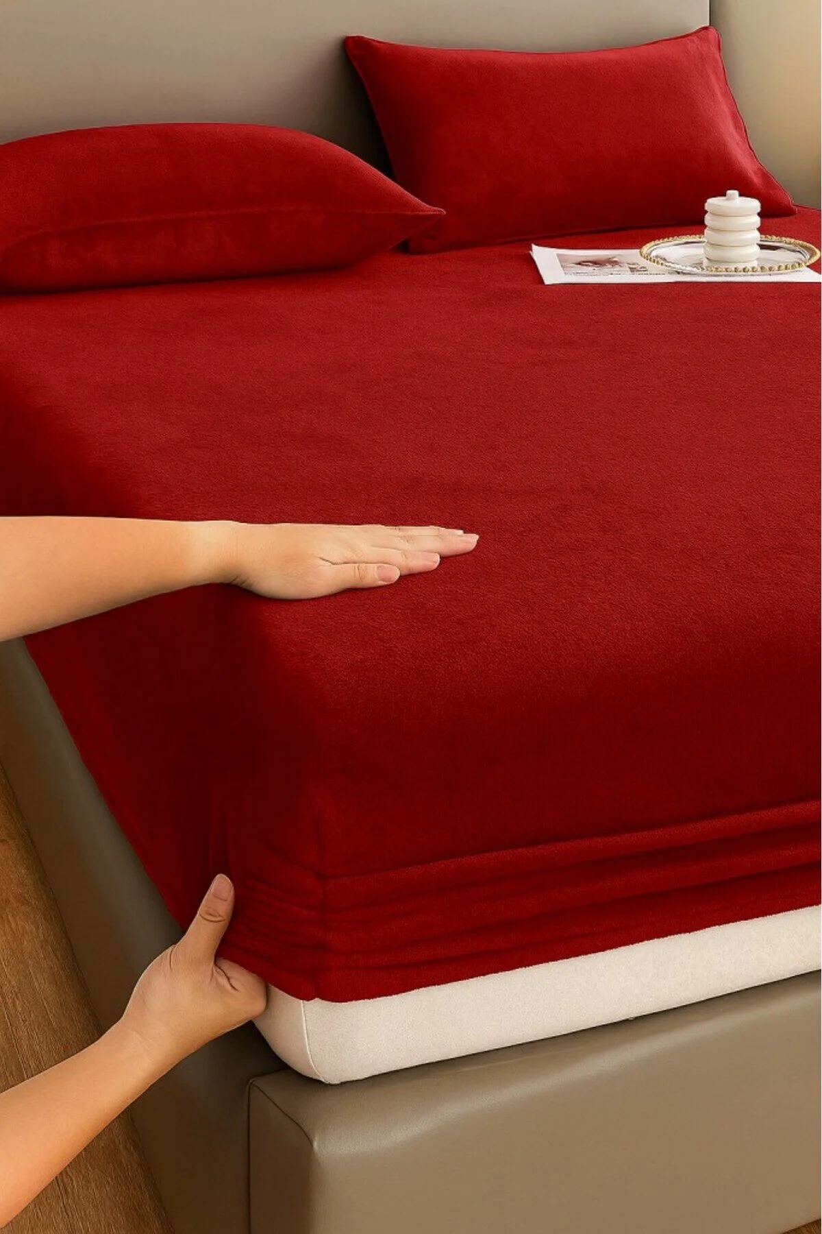 ست ملحفه دو نفره پارچه مخملی نصب شده کتانی 160X200+30 سانتی متر Mulberry