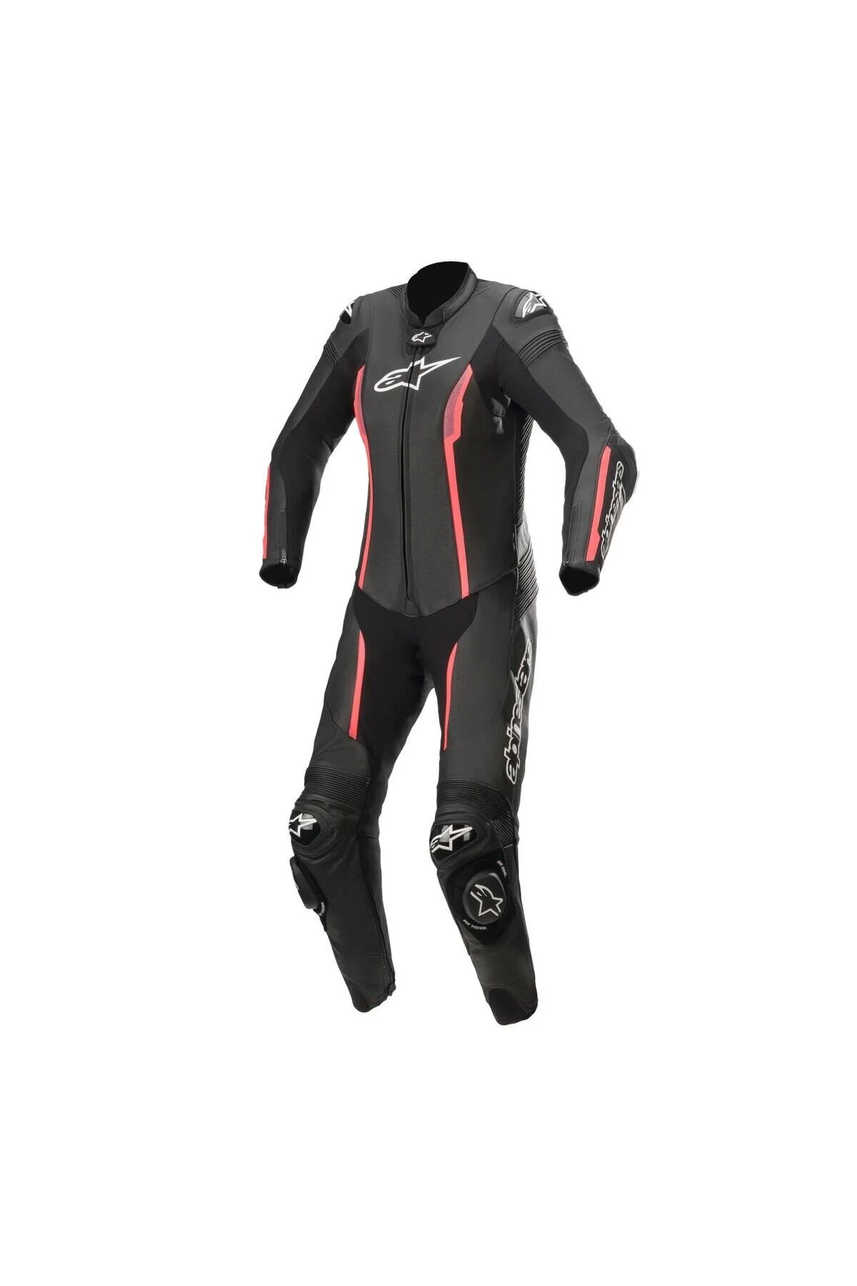 سرهمی موتورسوار زنانه استلا موشک V2 محافظت شده از لباس های چرمی صورتی سیاه Alpinestars