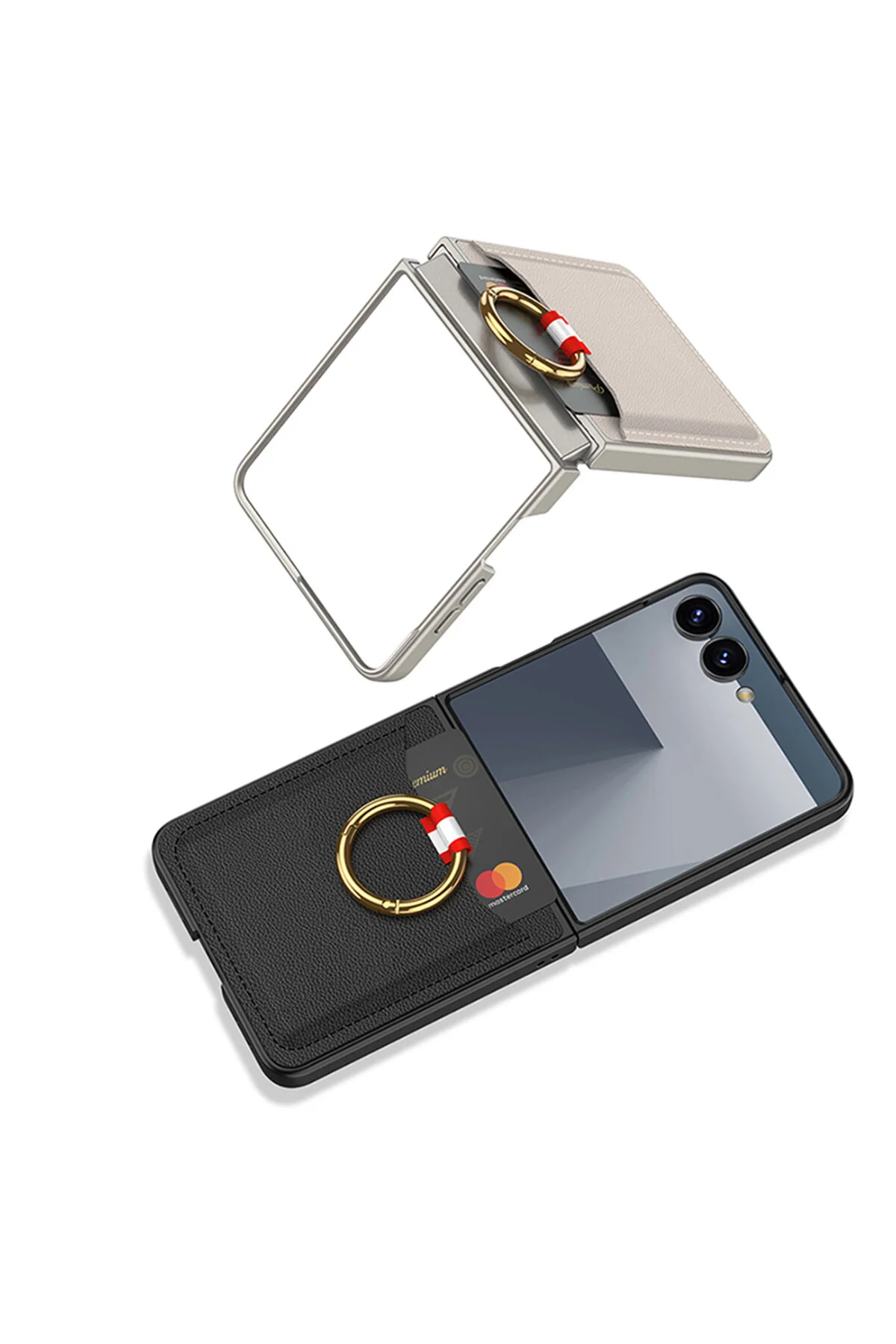 کاور و قاب محافظ گلکسی Z FLIP 7 سامسونگ با جای کارت حلقه ای روکش طرح چرم کربنی GKK PREMIUM مووتک m.tk moveteck