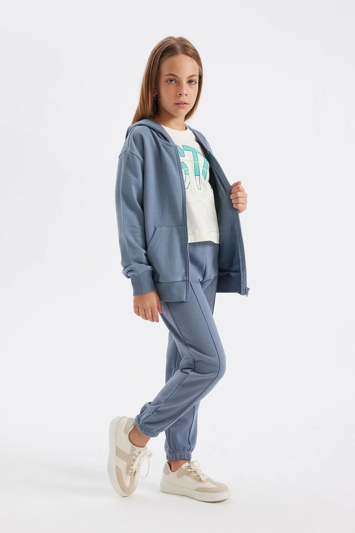 شلوار گرمکن خاکستری دخترانه و بچگانه دختران استاندارد مناسب کمر Pocket School Jogger Tracksuit شش X9036A624Au دفاکتو Defacto