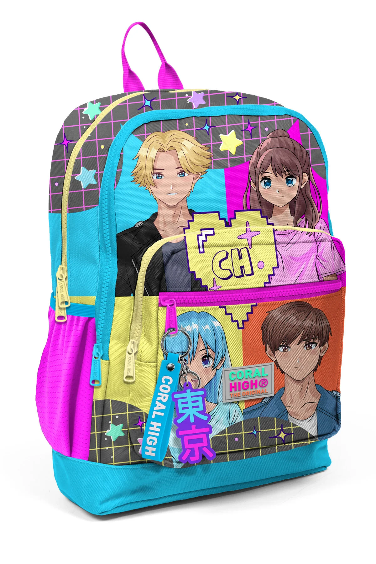 کیف مدرسه انیمه KIDS SCHOOL GREY BLUE PINK 23737 Coral High