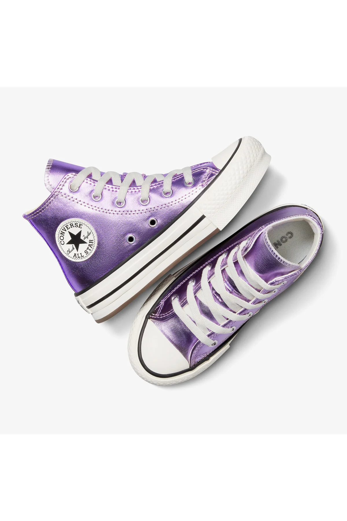 اسنیکر کفش ورزشی بچه گانه بنفش متالیک با پلتفرم بالابر آل استار چاک تیلور کانورس Converse