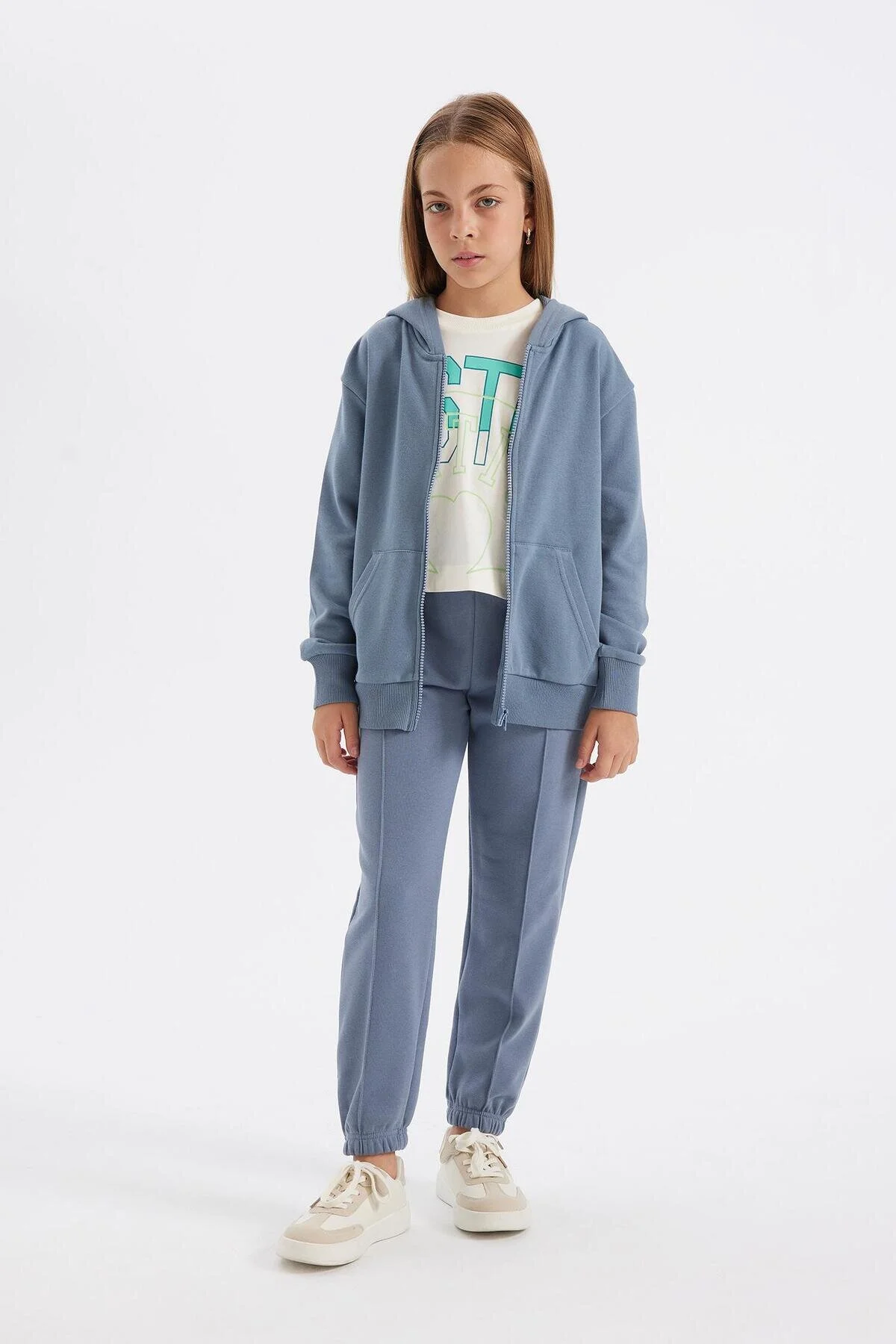 شلوار گرمکن خاکستری دخترانه و بچگانه دختران استاندارد مناسب کمر Pocket School Jogger Tracksuit شش X9036A624Au دفاکتو Defacto