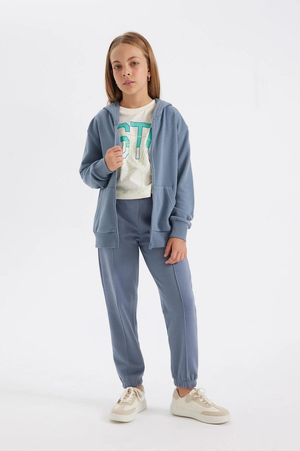 شلوار گرمکن خاکستری دخترانه و بچگانه دختران استاندارد مناسب کمر Pocket School Jogger Tracksuit شش X9036A624Au دفاکتو Defacto