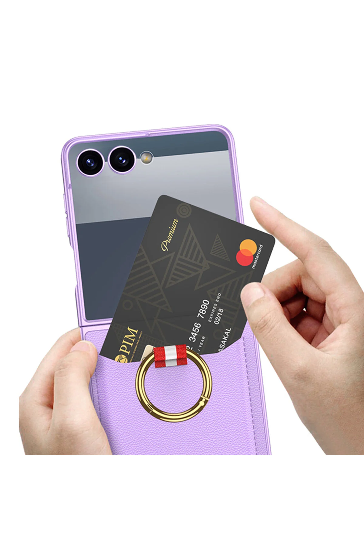کاور و قاب محافظ گلکسی Z FLIP 7 سامسونگ با جای کارت حلقه ای روکش طرح چرم کربنی GKK PREMIUM مووتک m.tk moveteck