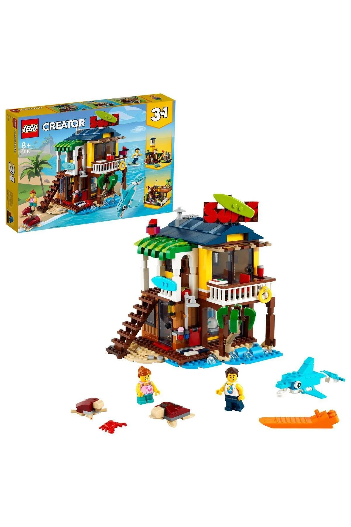 لگو و اسباب بازی های ساخت محور CREATOR 3 IN 1 SURFER BEACH HOUSE 31118 HUT AND ANIMAL TOYS 564 PIECES از ترکیه LEGO