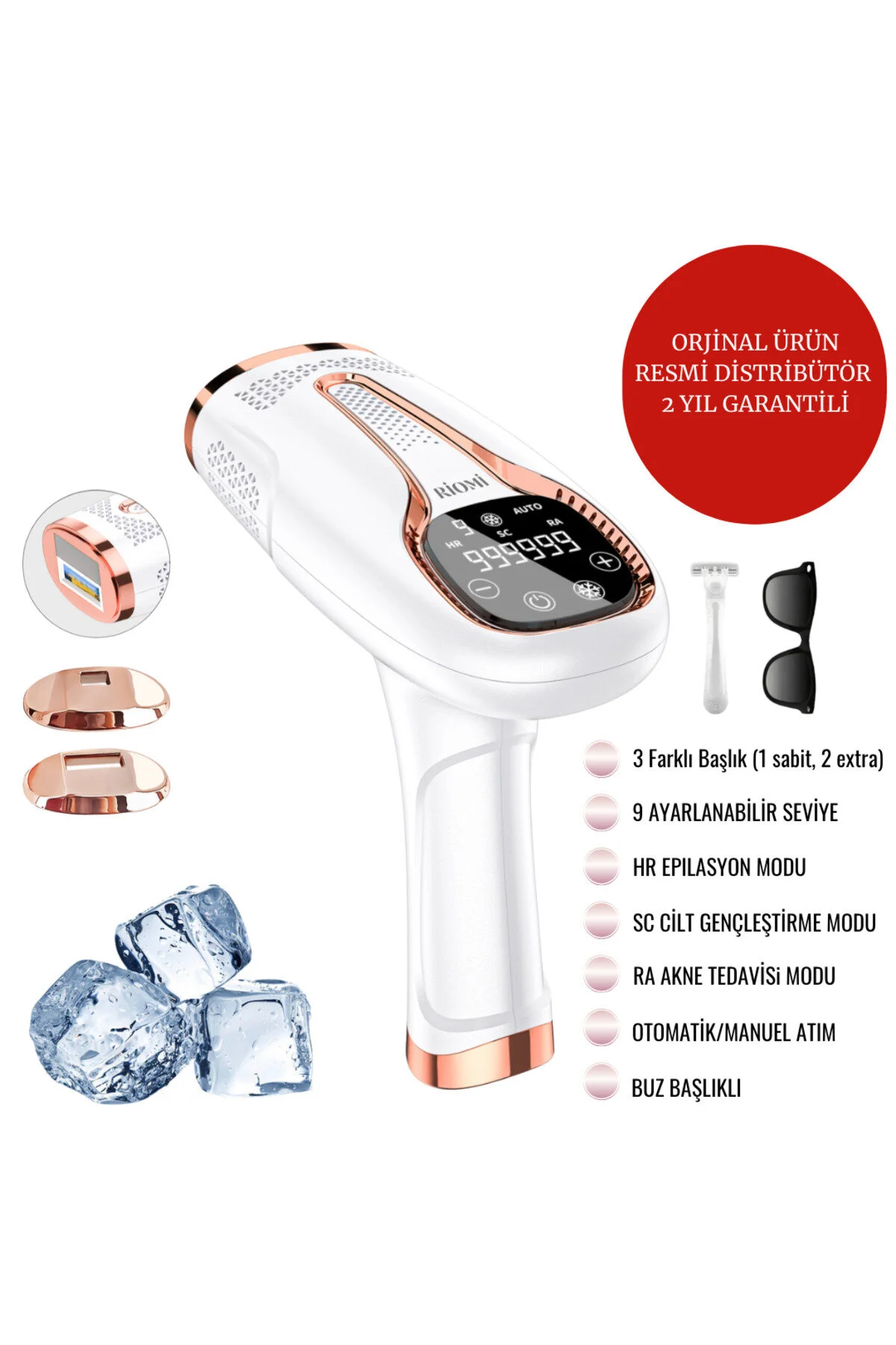 دستگاه لیزر IPL ICE LASER REALOVAL 999.999 ATIM AUTOMATIC MANUEL SCREEM بدون درد بدن RİOMİ