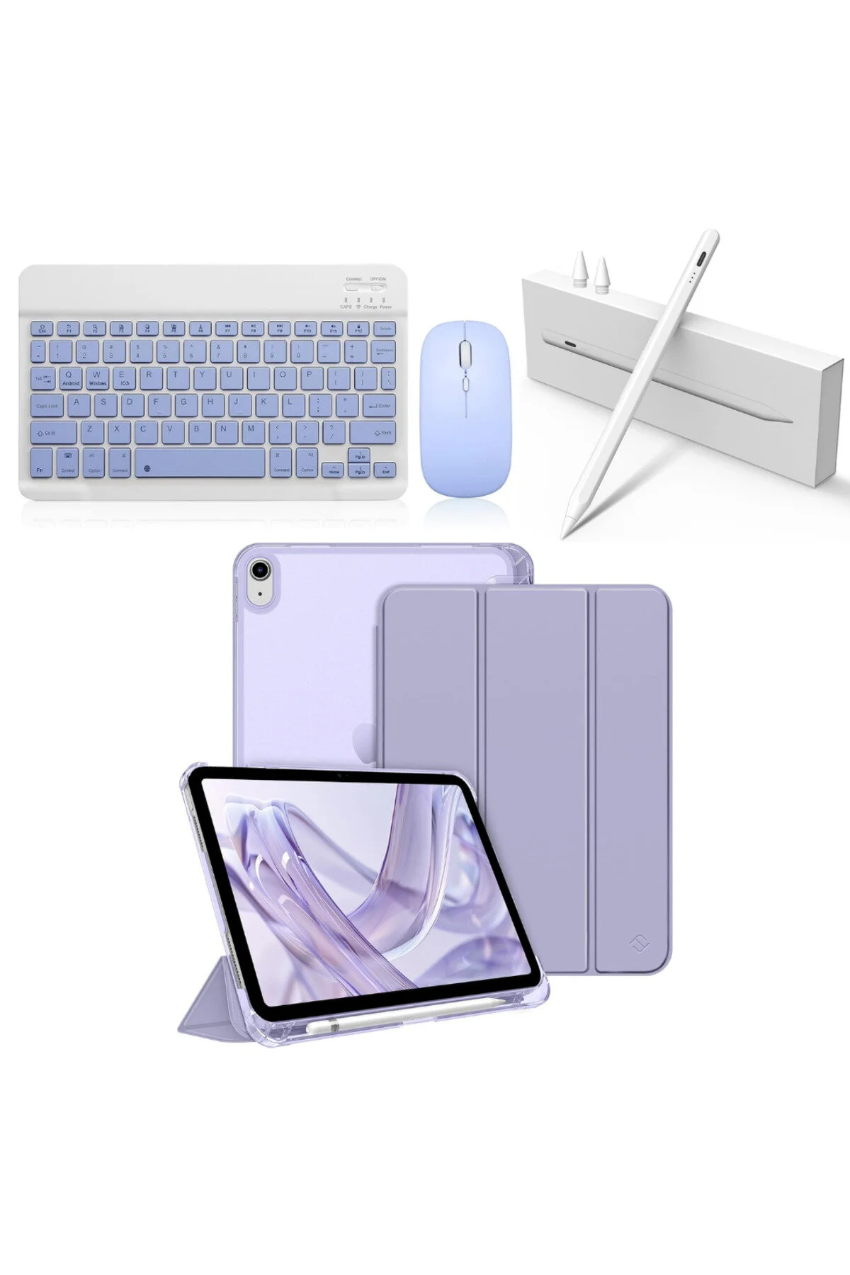 کاور تبلت APPLE IPAD 11TH A16 و 10TH 10.9 سازگار با کیبورد FLIP LAVENDER + ماوس قلم صفحه کلید بلوتوث Covpor