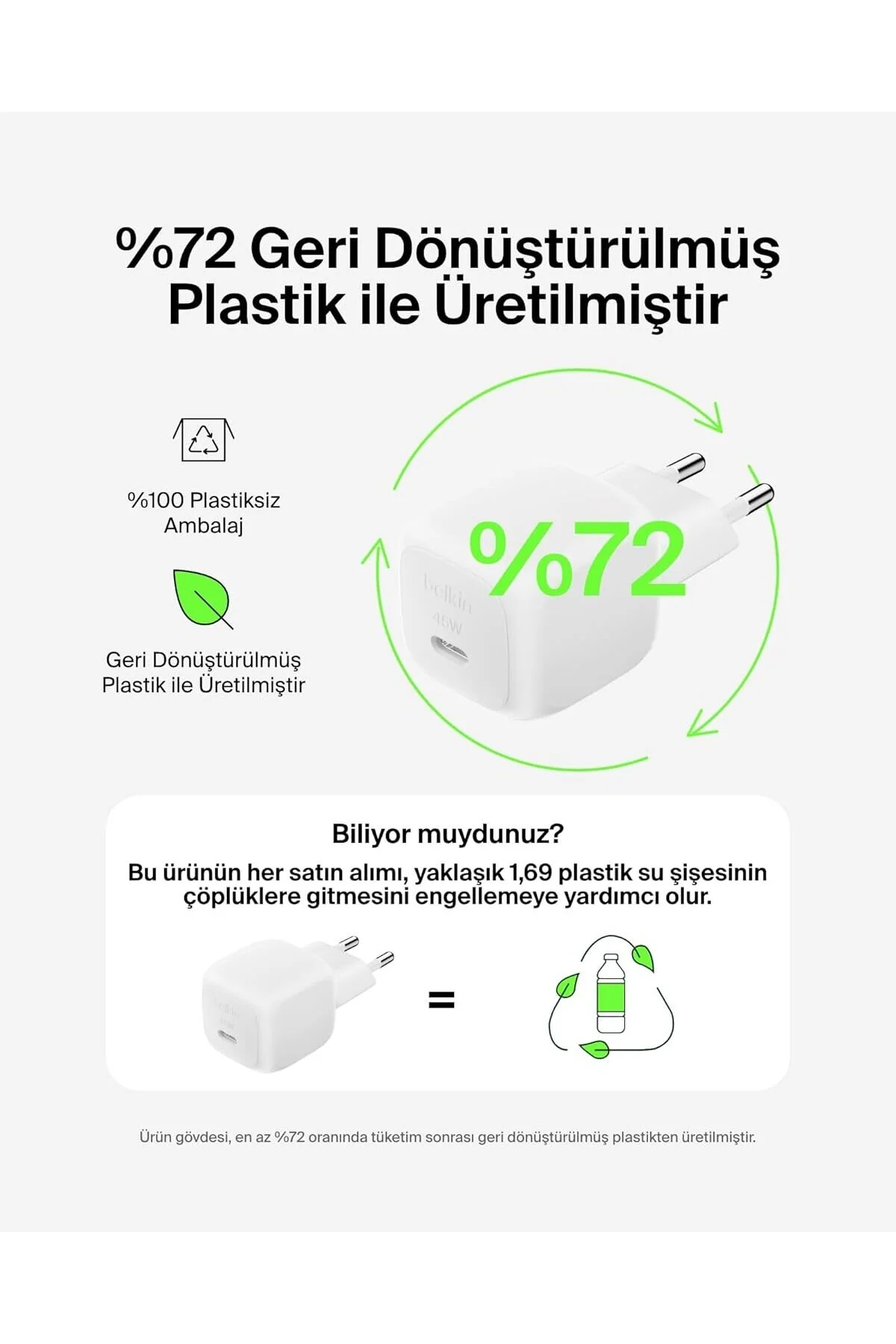آداپتور شارژ دستگاه سریع جمع و جور 45 W + USB C کابل سفید Belkin