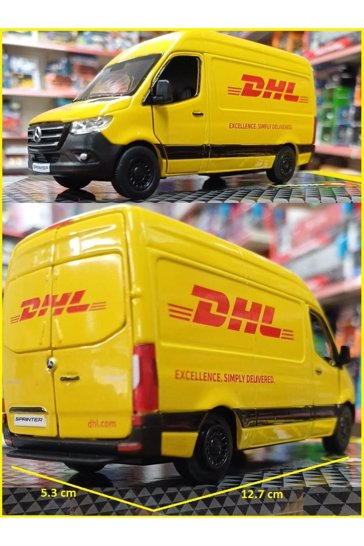 مدل خودرو MERCEDES BENZ SPRINTER MINIBUS DHL CARGO DIECAST COLLECTION METAL 4 DOOR OPEN MODEL OYUNCAKSAHİLİ