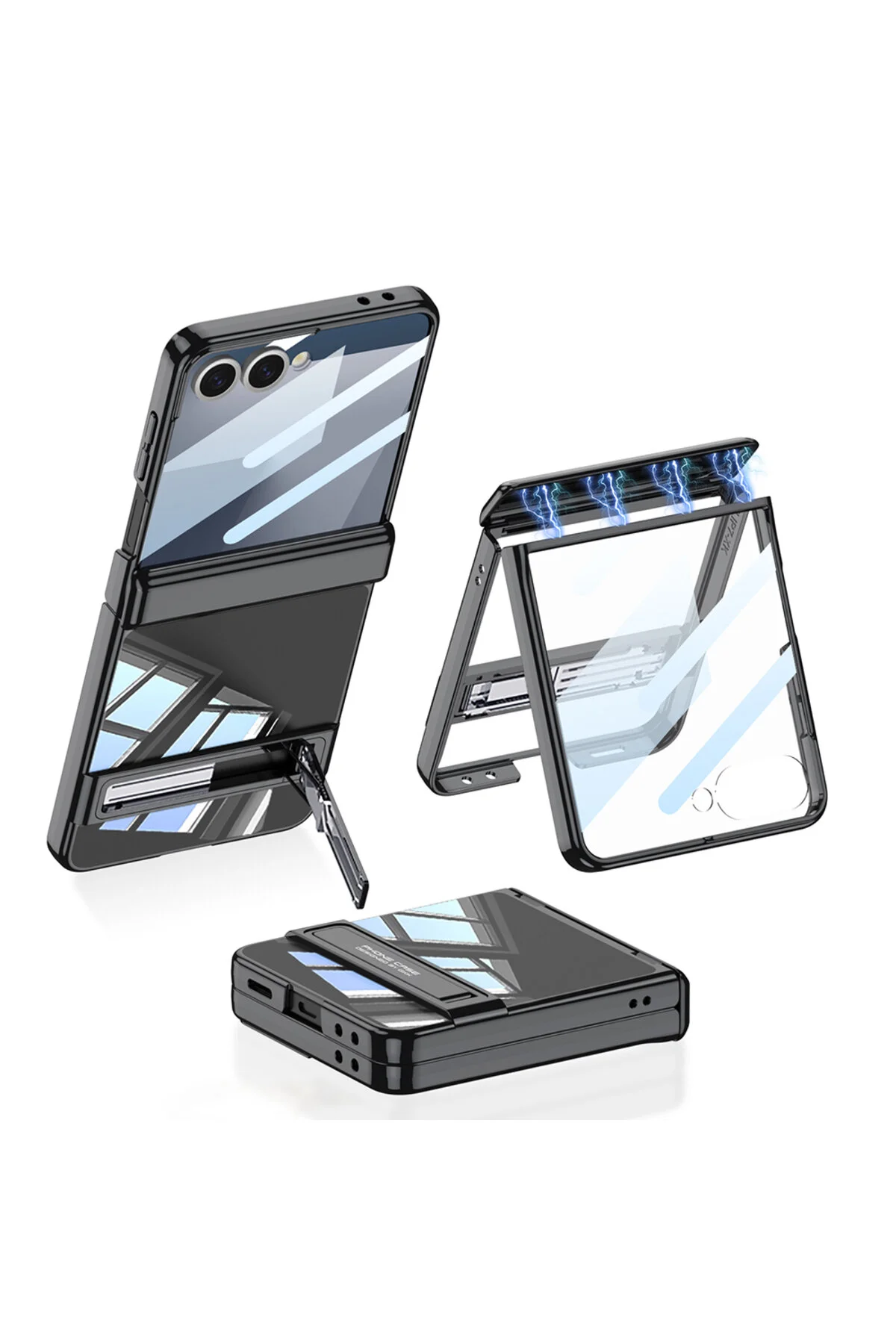 کاور و قاب سامسونگ GALAXY Z FLIP 7 CASE L ایستاده با لبه رنگارنگ مغناطیسی پشت دوربین شفاف m.tk moveteck